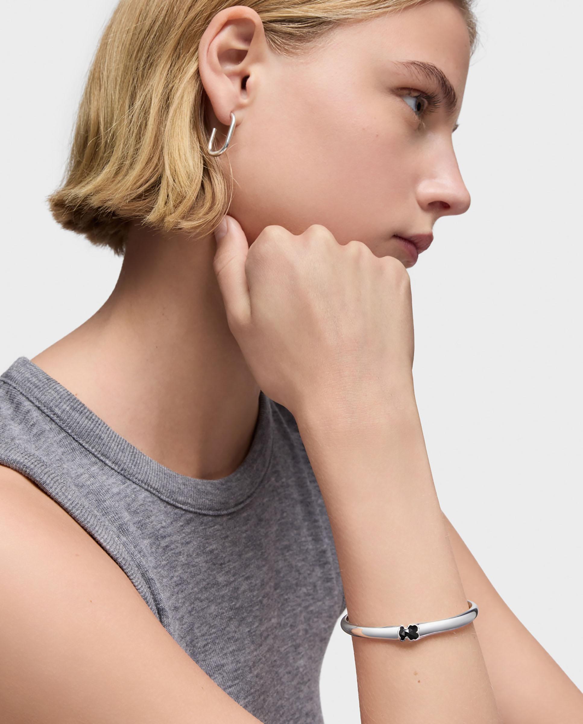 Bracelete Escrava Icon Color de Prata com Urso em Ónix 10 Mm Preto-4