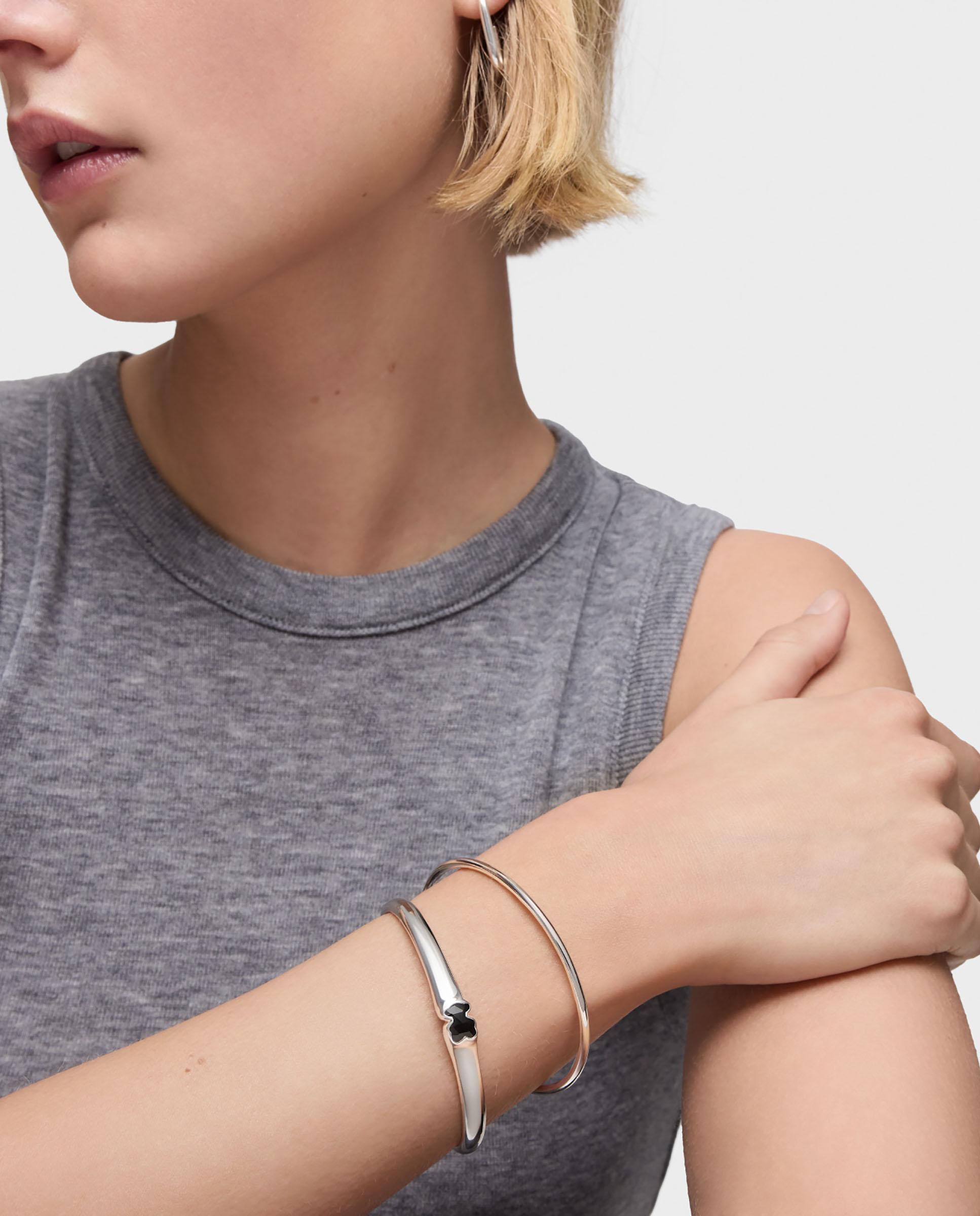 Bracelete Escrava Icon Color de Prata com Urso em Ónix 10 Mm Preto-5