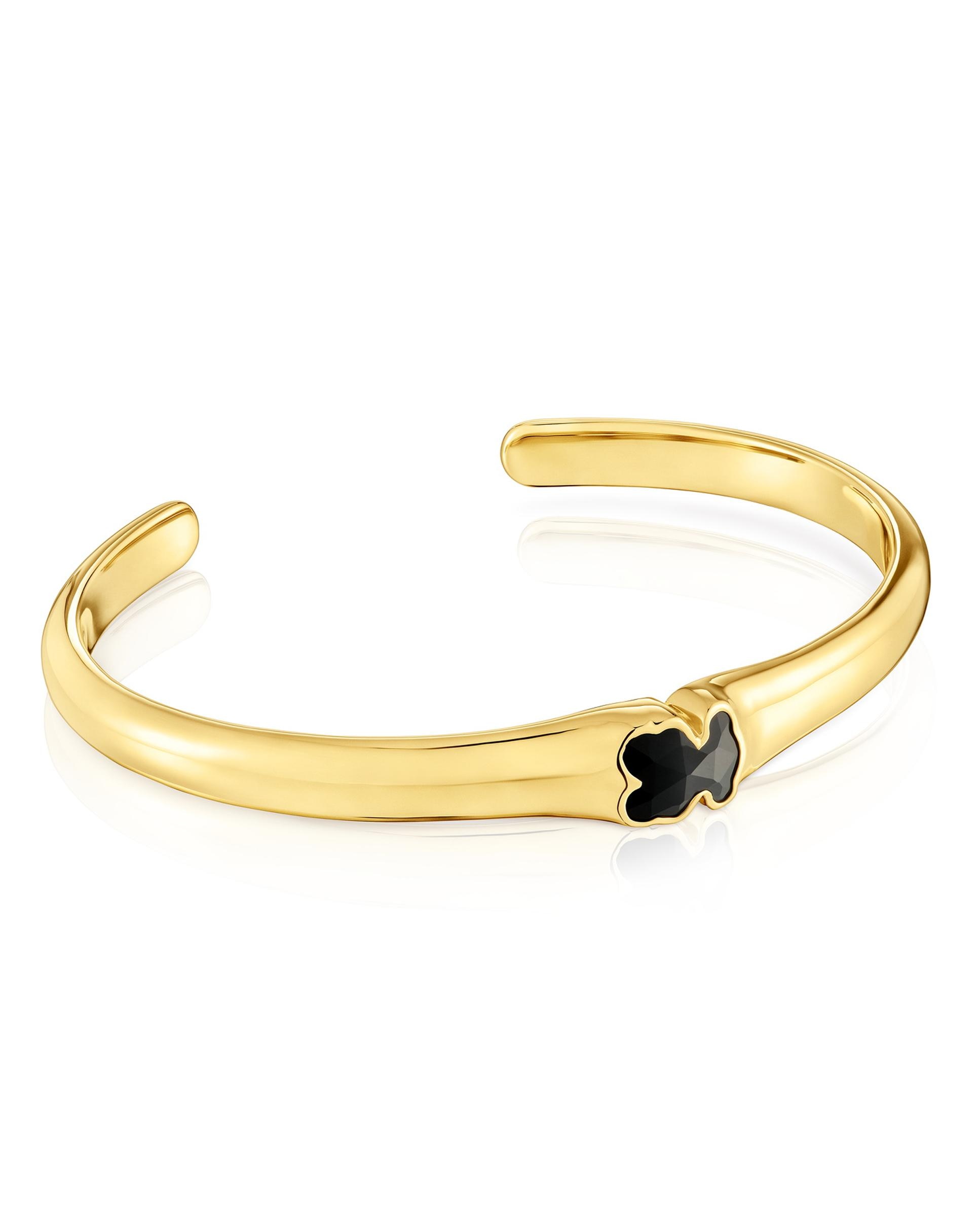 Bracelete Escrava Icon Color Banhado em Ouro 18 Kt Sobre Prata e Urso em Onix Preto-1