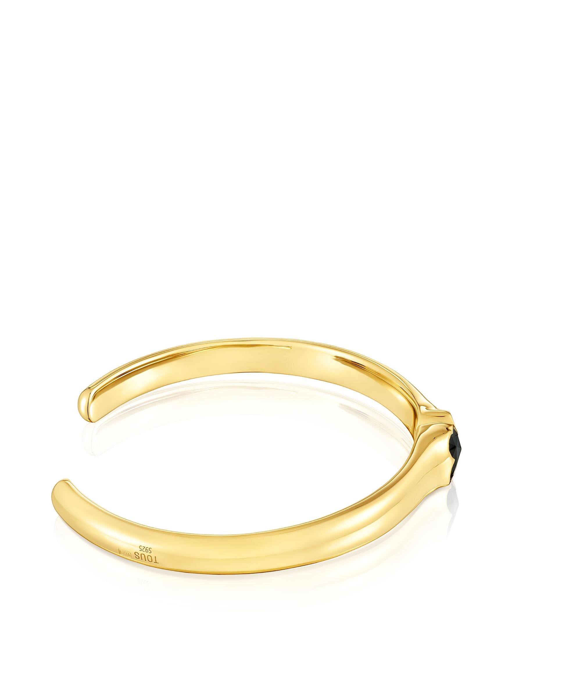 Bracelete Escrava Icon Color Banhado em Ouro 18 Kt Sobre Prata e Urso em Onix Preto-2