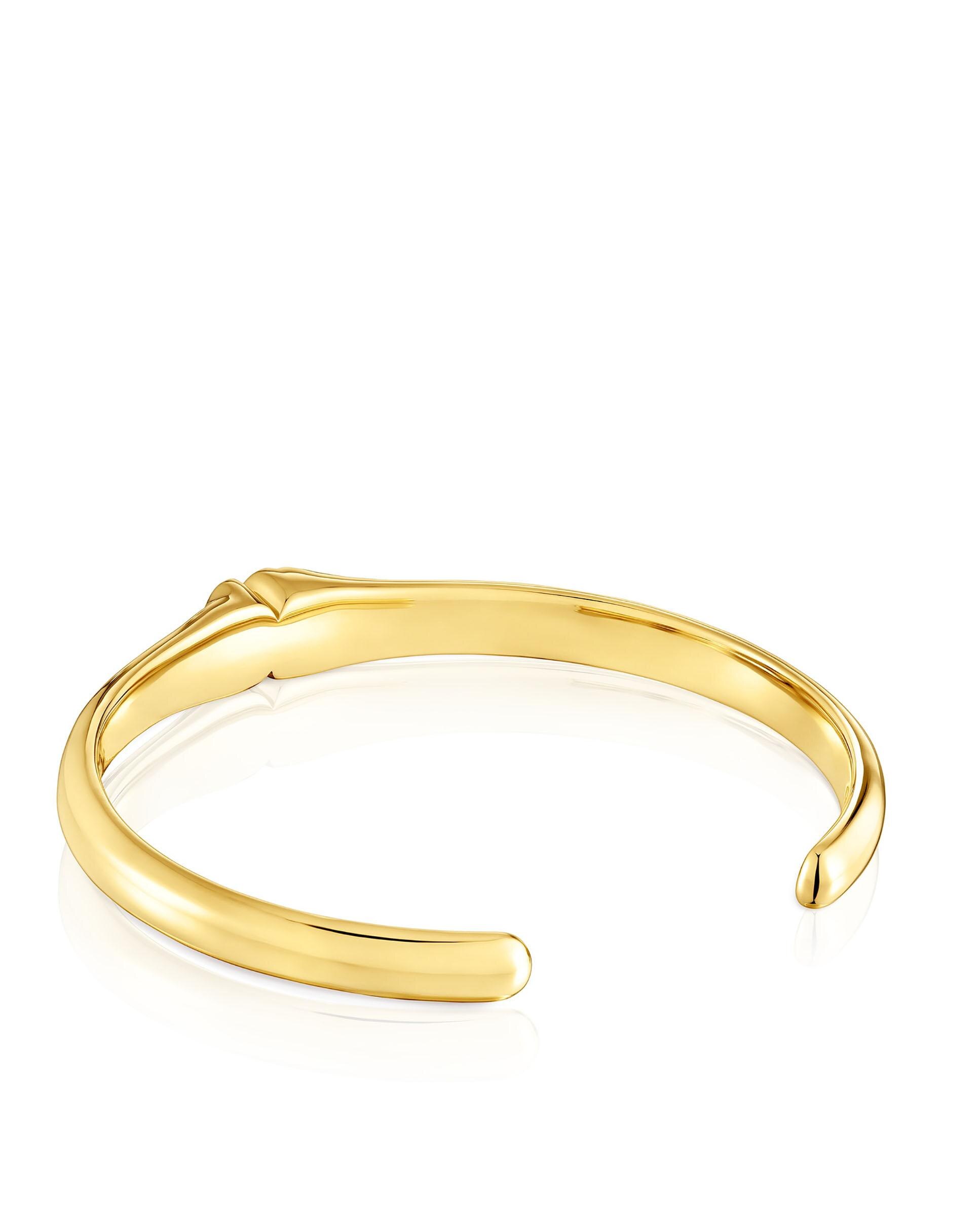 Bracelete Escrava Icon Color Banhado em Ouro 18 Kt Sobre Prata e Urso em Onix Preto-3