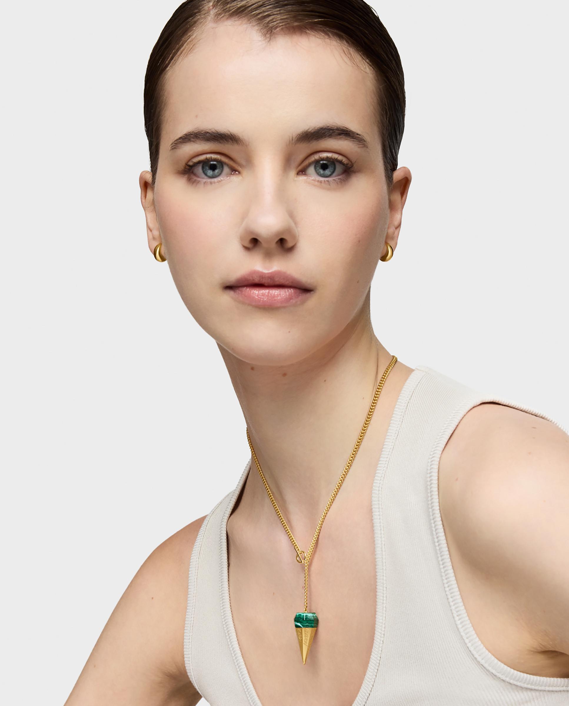 Pendente Lea Colombo X Tous Curto Banhado em Ouro 18 Kt Sobre Prata com Malaquita Verde-5