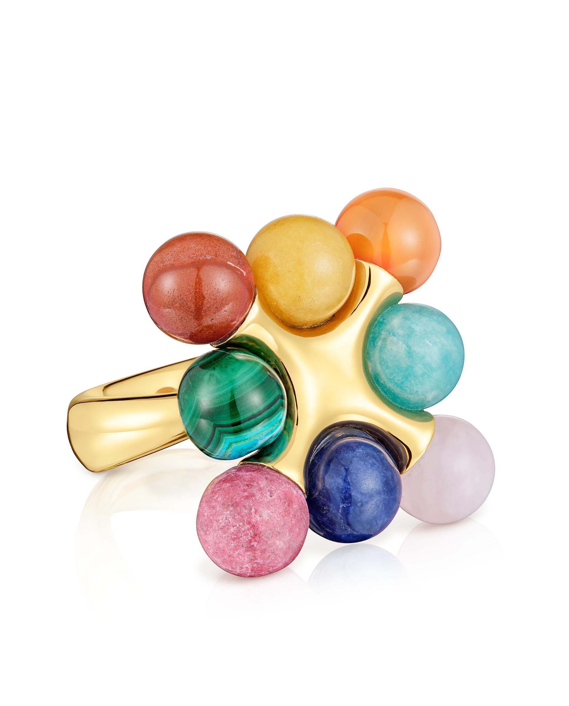 Anel Lea Colombo X Tous Banhado em Ouro 18 Kt Sobre Prata com Multigem Multicolor-1