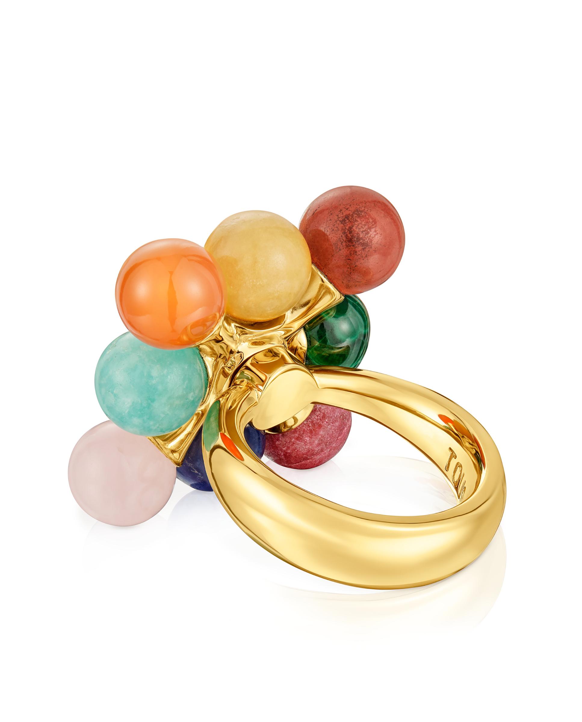 Anel Lea Colombo X Tous Banhado em Ouro 18 Kt Sobre Prata com Multigem Multicolor-2