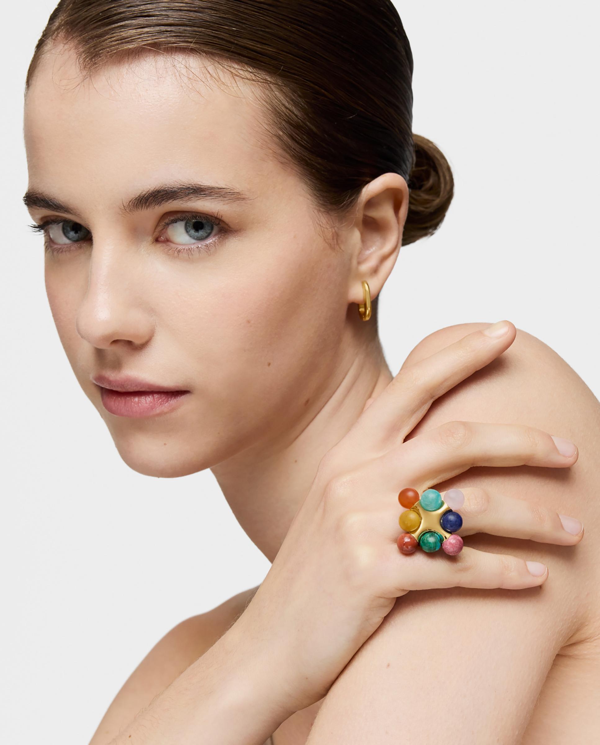 Anel Lea Colombo X Tous Banhado em Ouro 18 Kt Sobre Prata com Multigem Multicolor-4