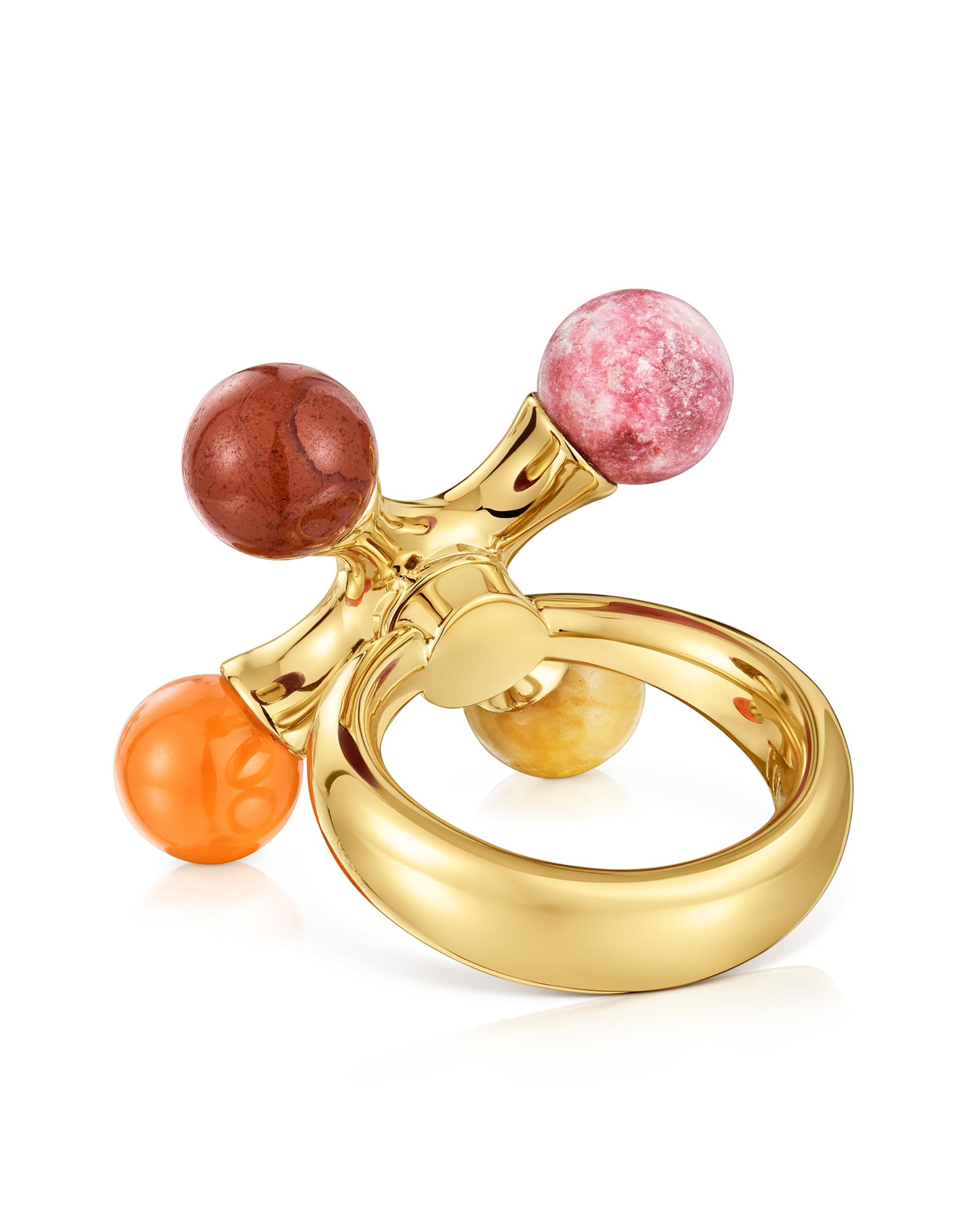Anel Lea Colombo X Tous Banhado a Ouro 18 Kt Sobre Prata com Gemas Multicolor-2