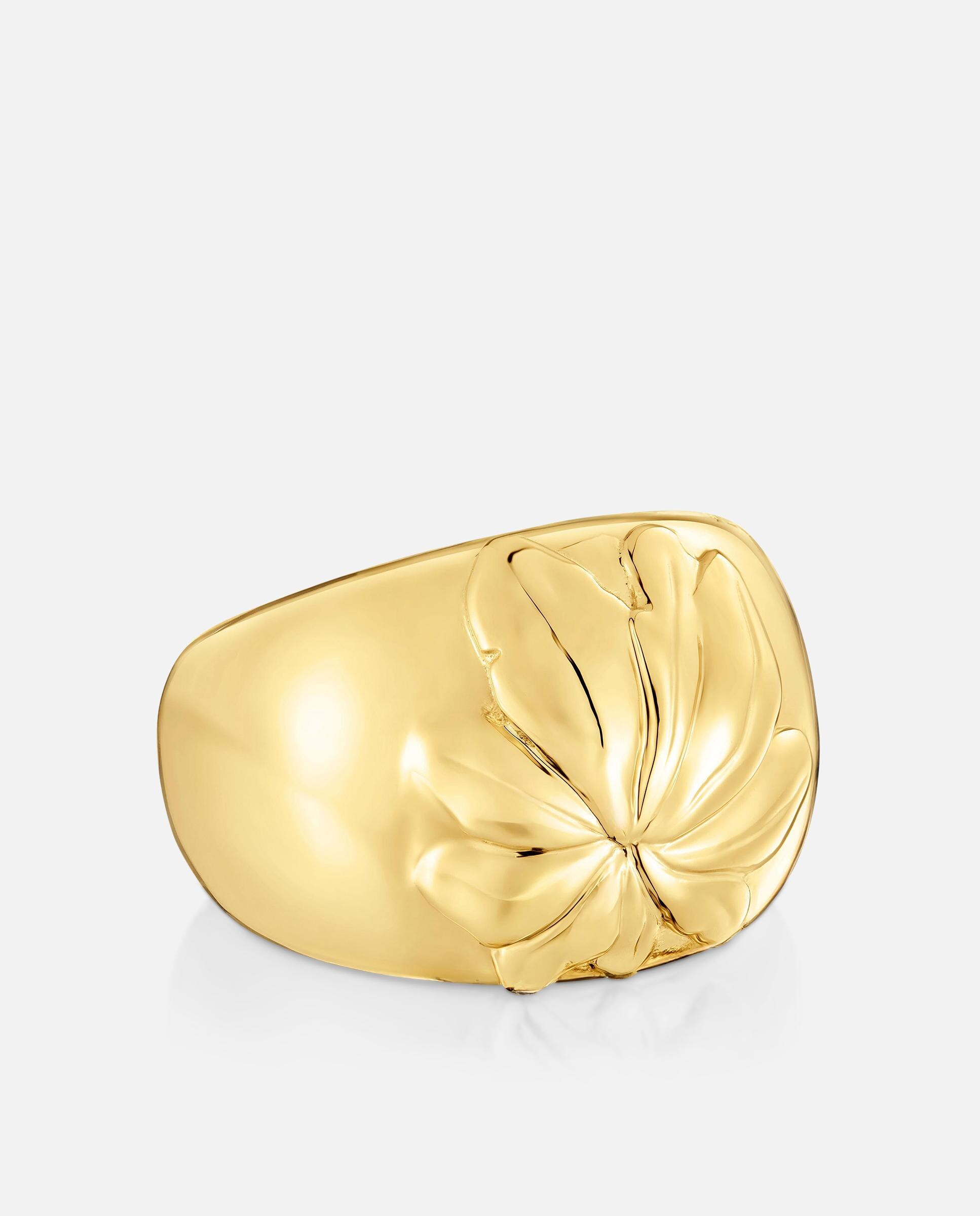 Anel Selo Yagrumo com Banho de Ouro 18 Kt Sobre Prata e Flor Dourado-2