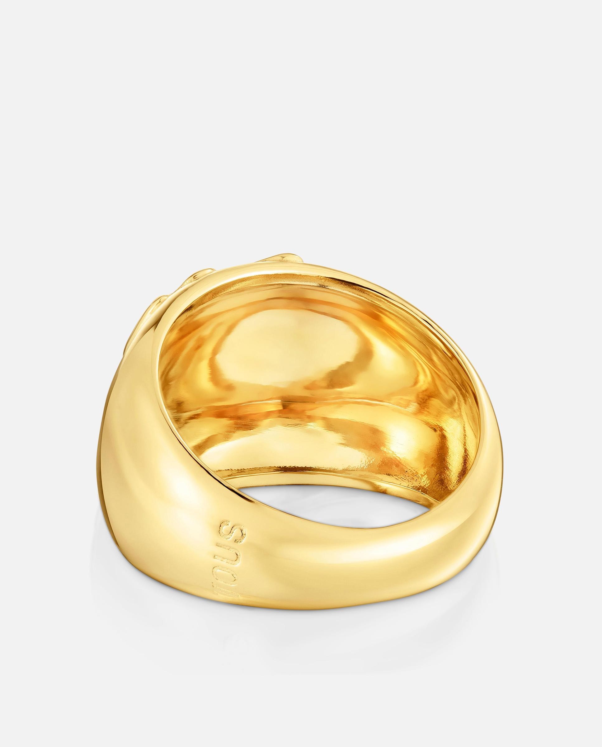 Anel Selo Yagrumo com Banho de Ouro 18 Kt Sobre Prata e Flor Dourado-3