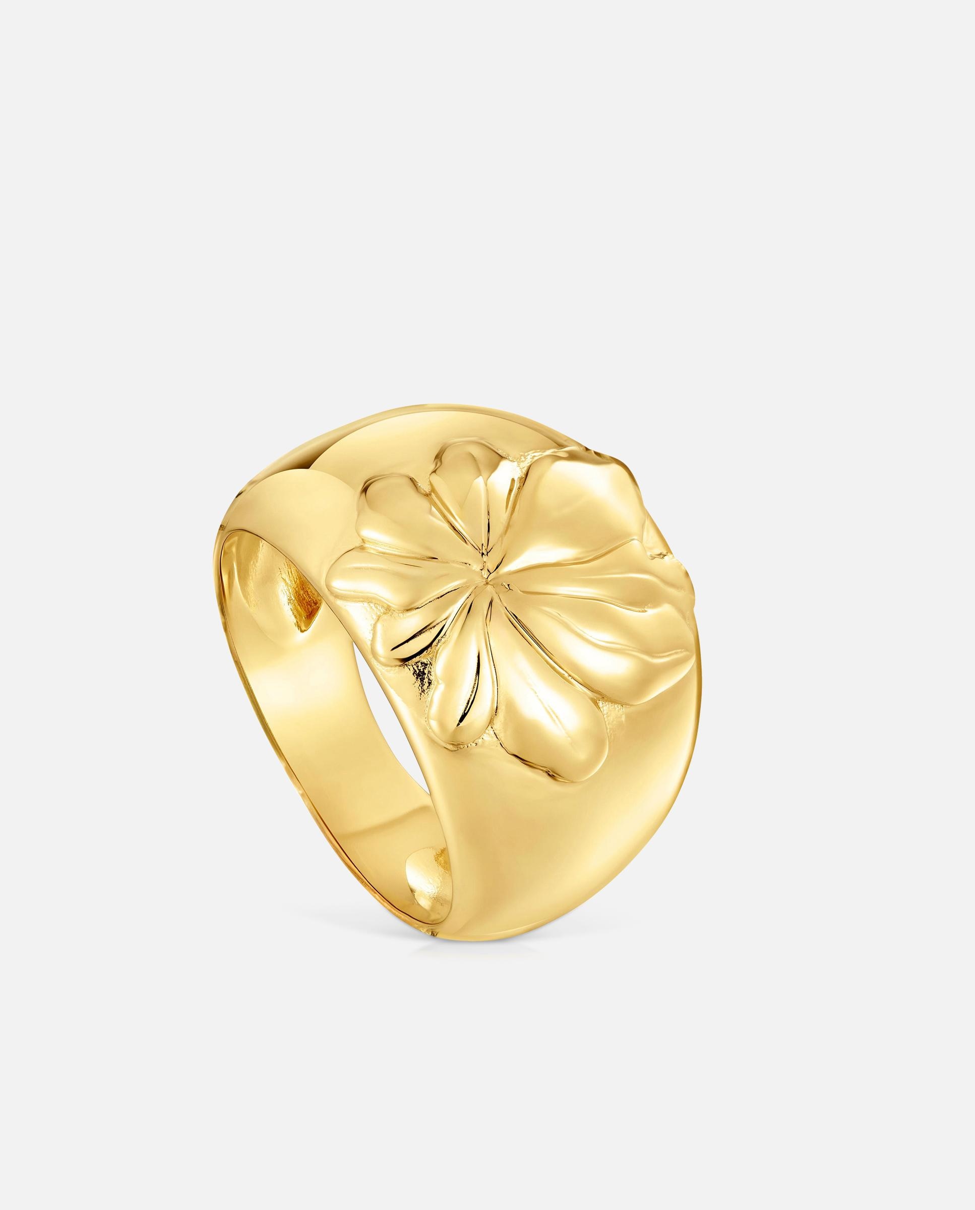 Anel Selo Yagrumo com Banho de Ouro 18 Kt Sobre Prata e Flor Dourado-1
