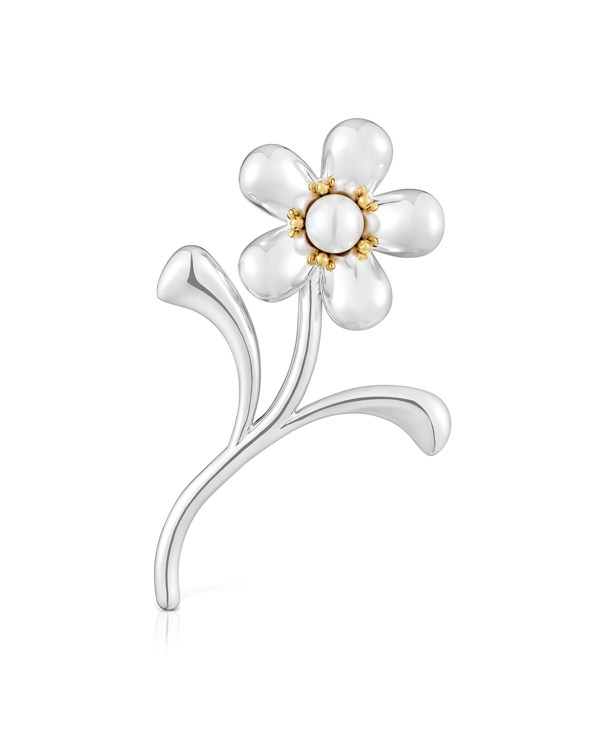 Broche Daisy Flor Bicolor com Pérola Branco-1