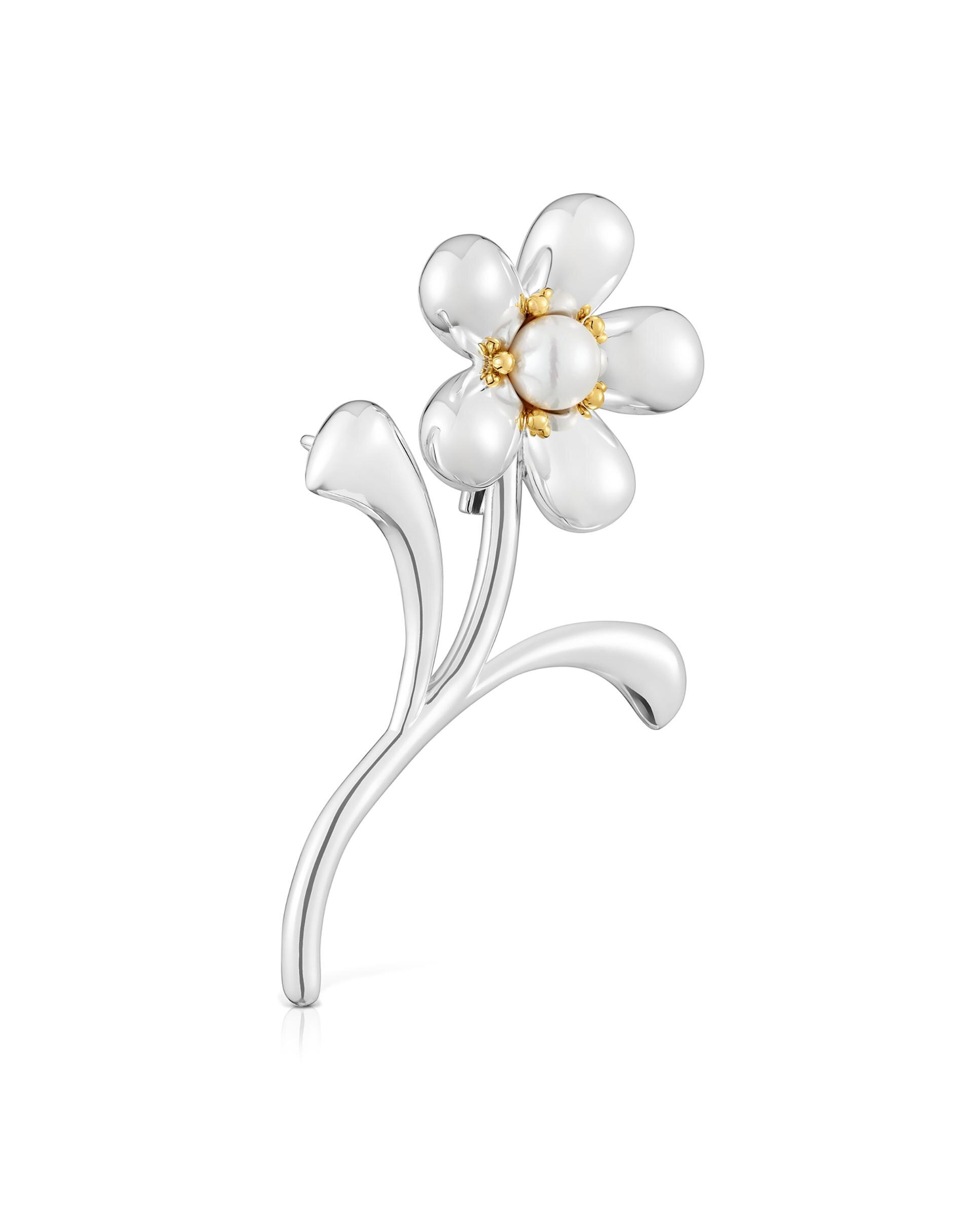Broche Daisy Flor Bicolor com Pérola Branco-2