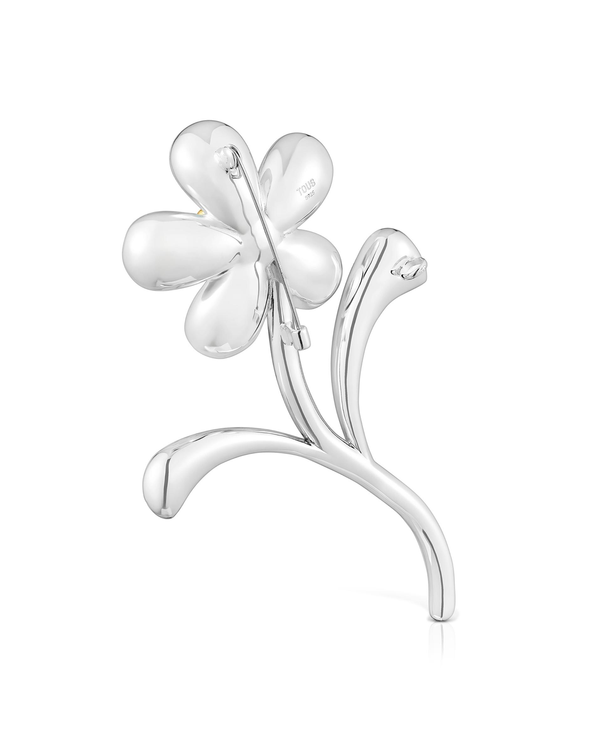 Broche Daisy Flor Bicolor com Pérola Branco-3
