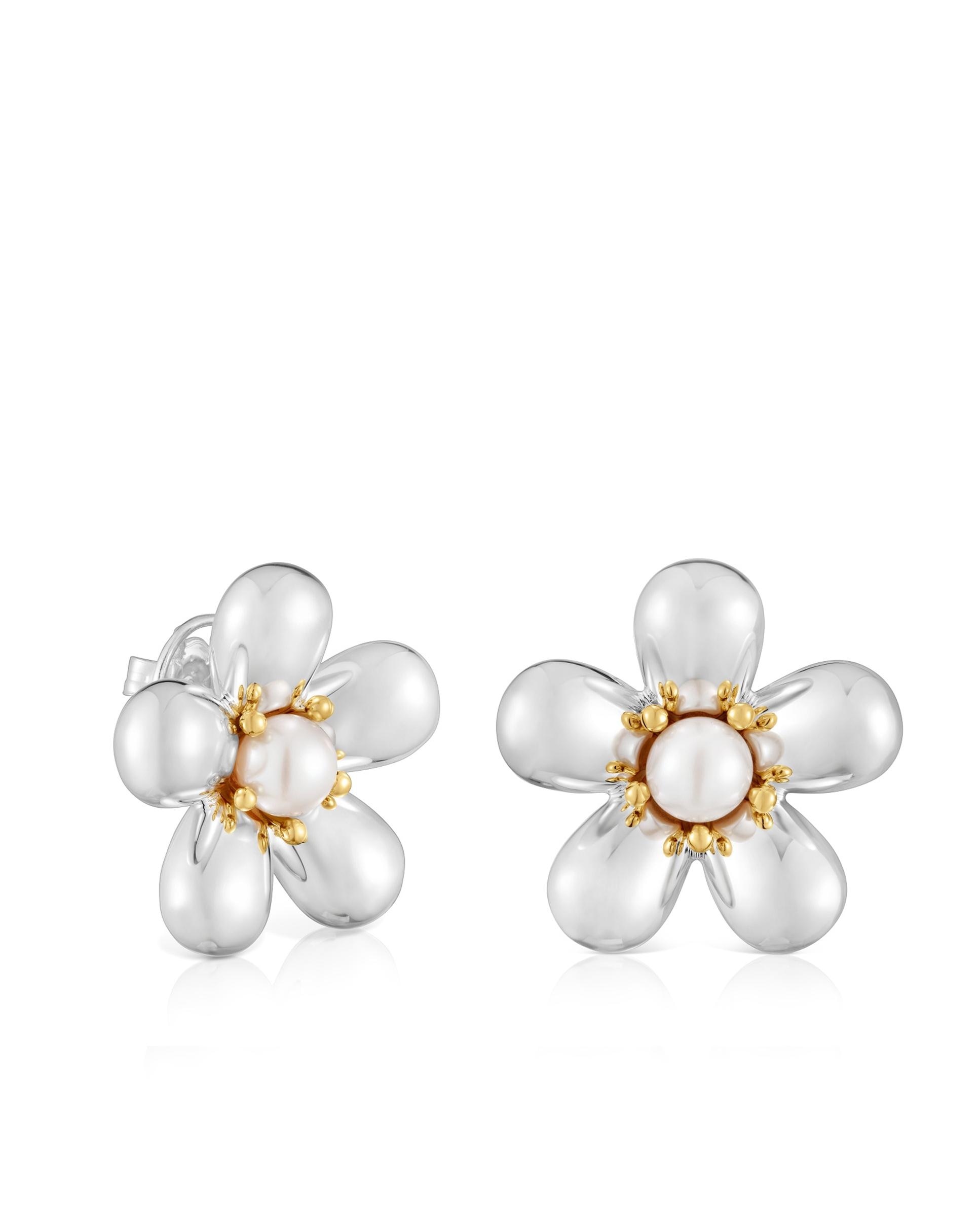 Brincos Daisy Flor Bicolor e Pérolas 27 Mm Branco-1