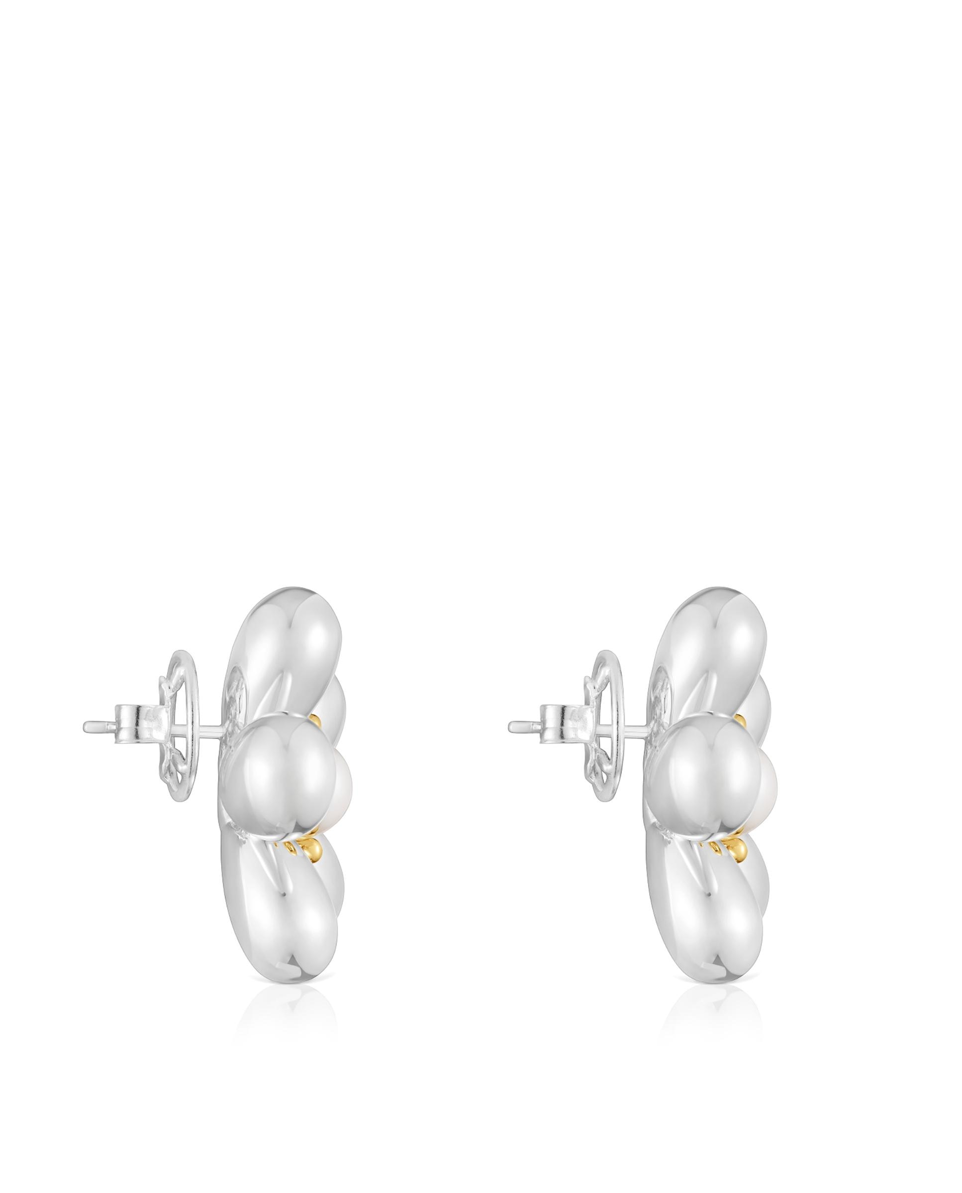 Brincos Daisy Flor Bicolor e Pérolas 27 Mm Branco-2