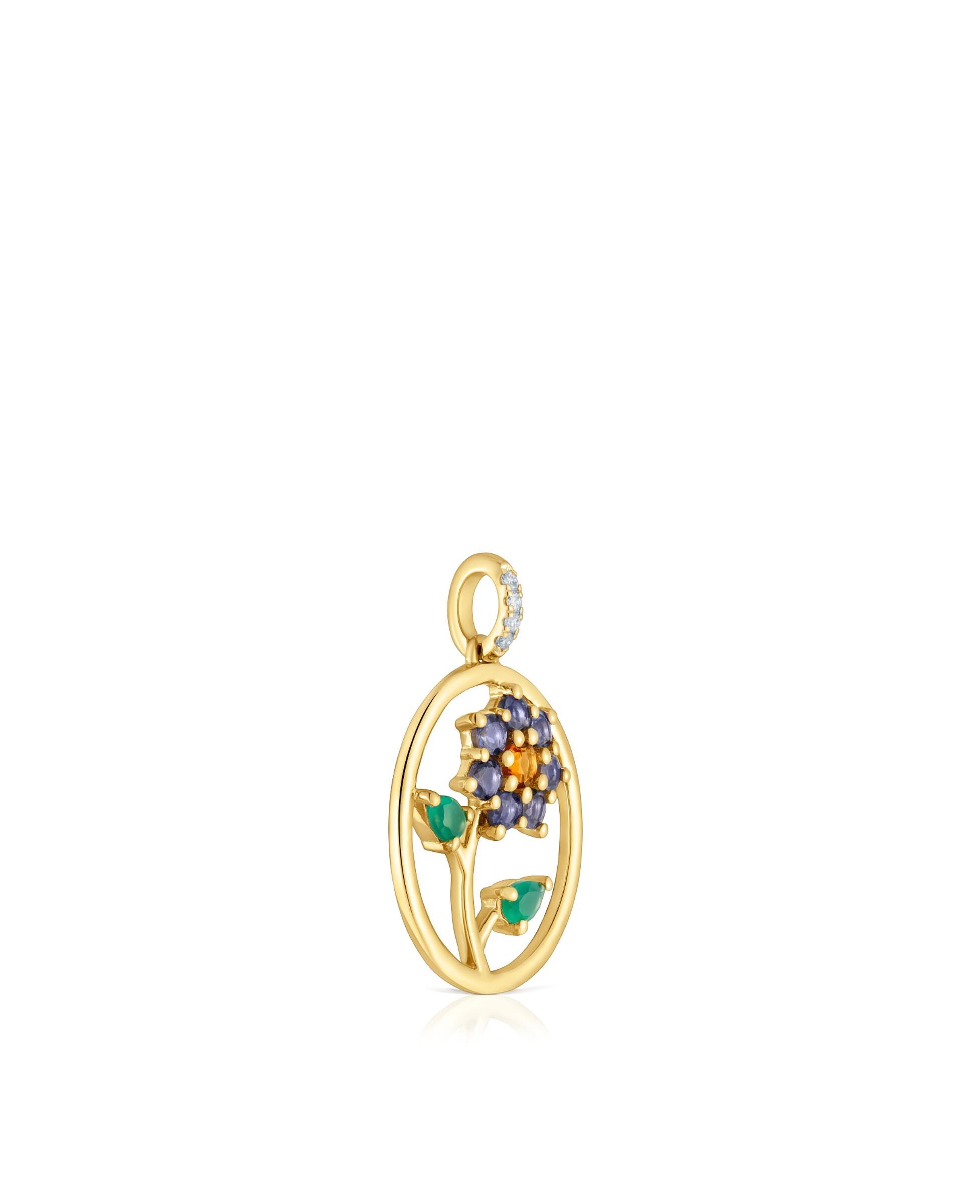 Pendente Daisy Medalha de Ouro com Gemas e Diamantes Multicolor-2