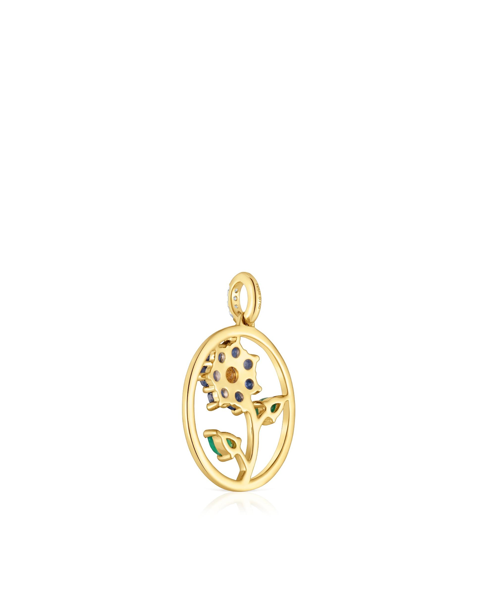 Pendente Daisy Medalha de Ouro com Gemas e Diamantes Multicolor-3