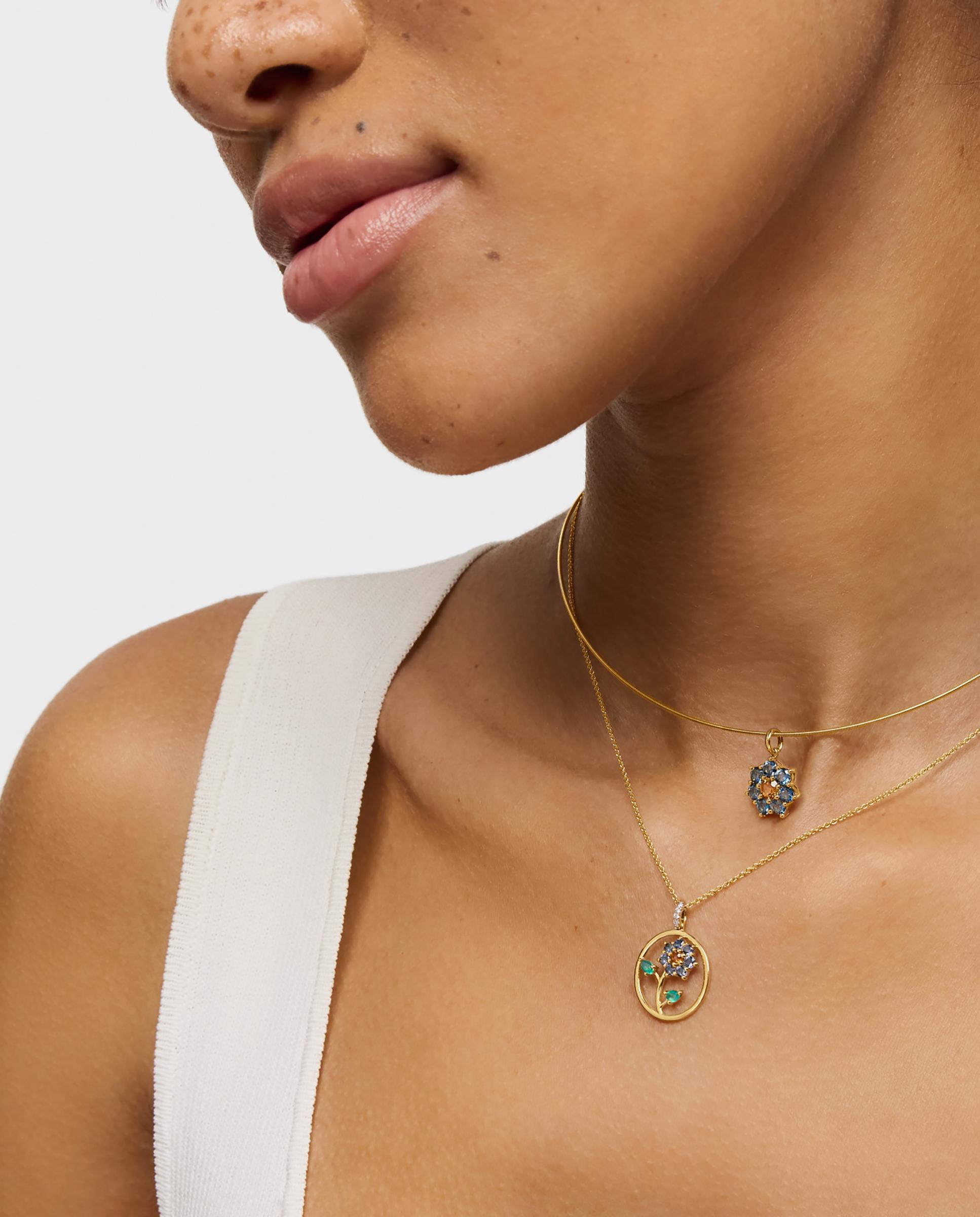 Pendente Daisy Medalha de Ouro com Gemas e Diamantes Multicolor-5