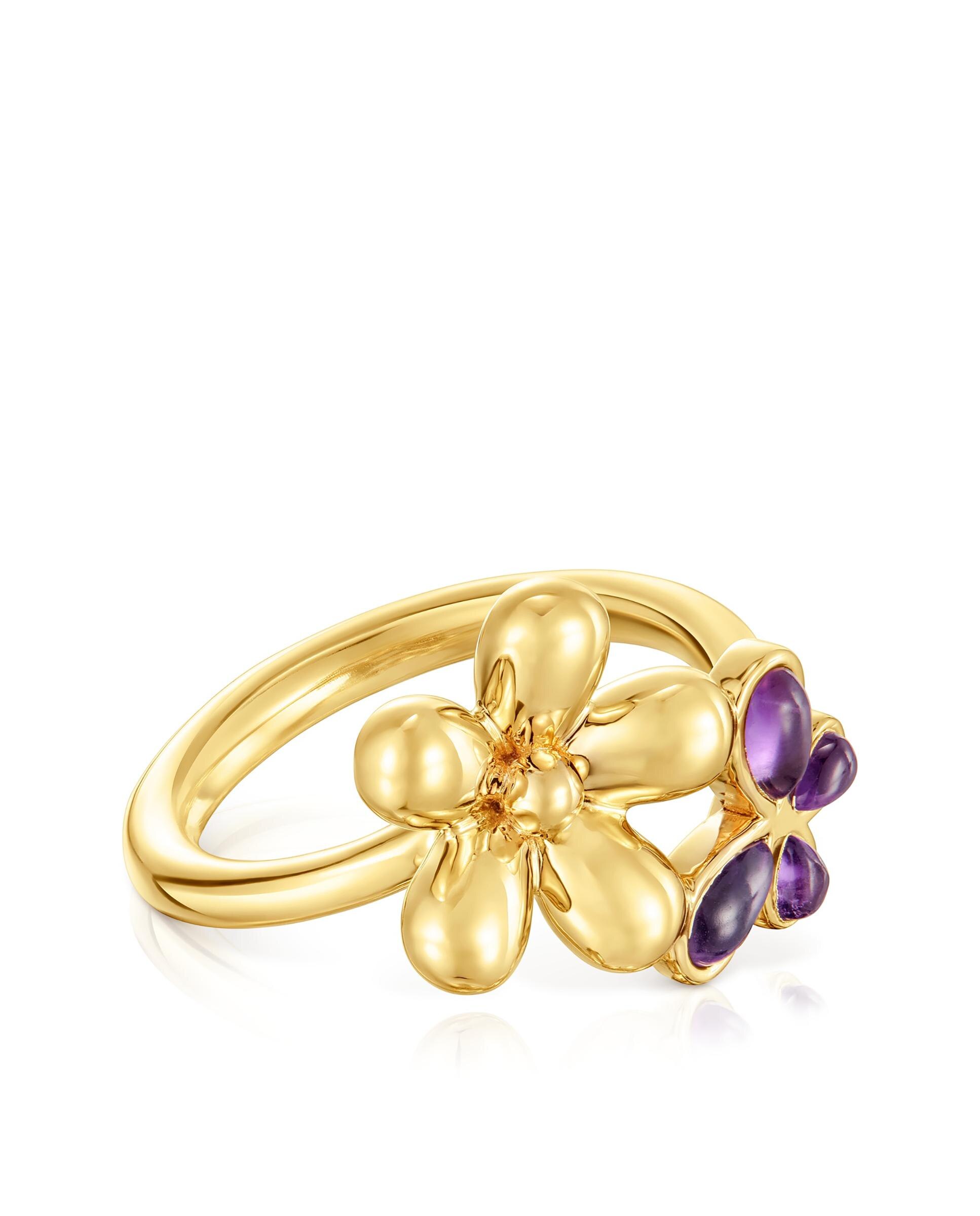 Anel Daisy Banhado a Ouro de 18 Kt Sobre Prata e Ametista Roxo-2