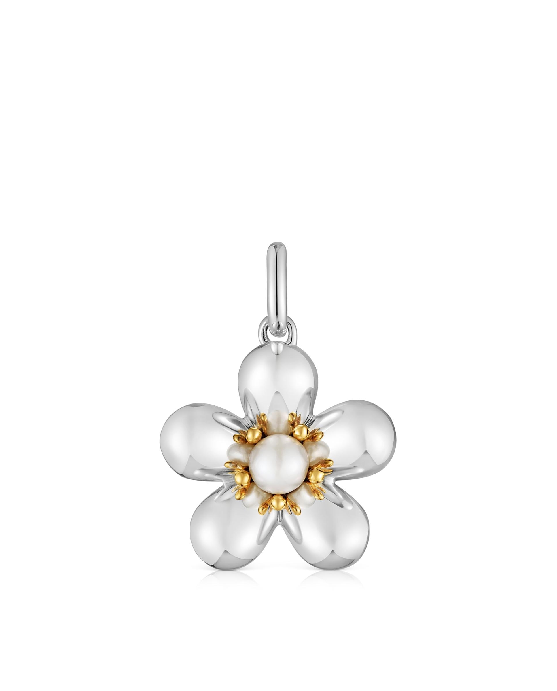 Pendente Daisy Flor Bicolor com Pérola Branco-1