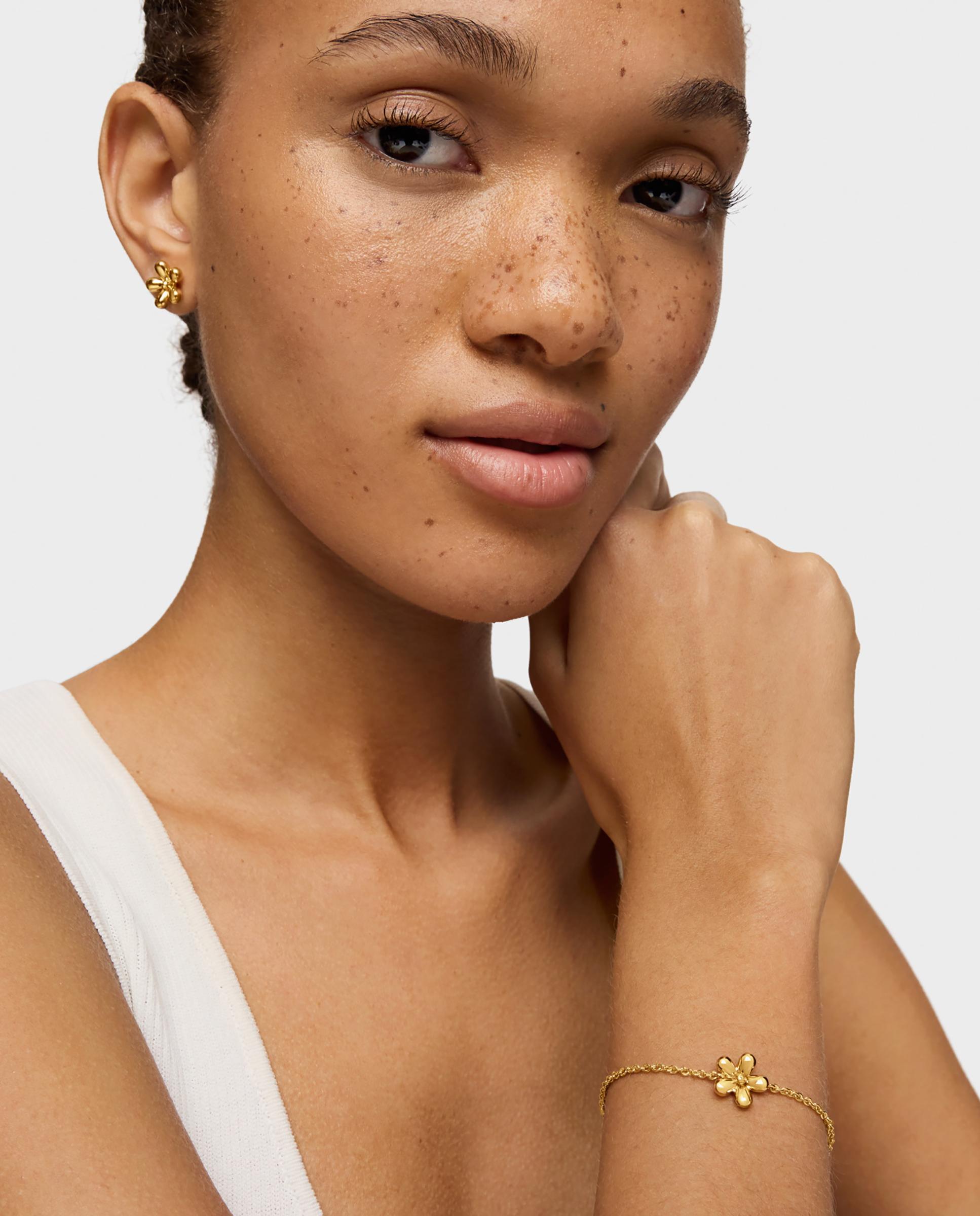 Pulseira de Corrente Daisy Banhada a Ouro de 18 Kt Sobre Prata Dourado-4