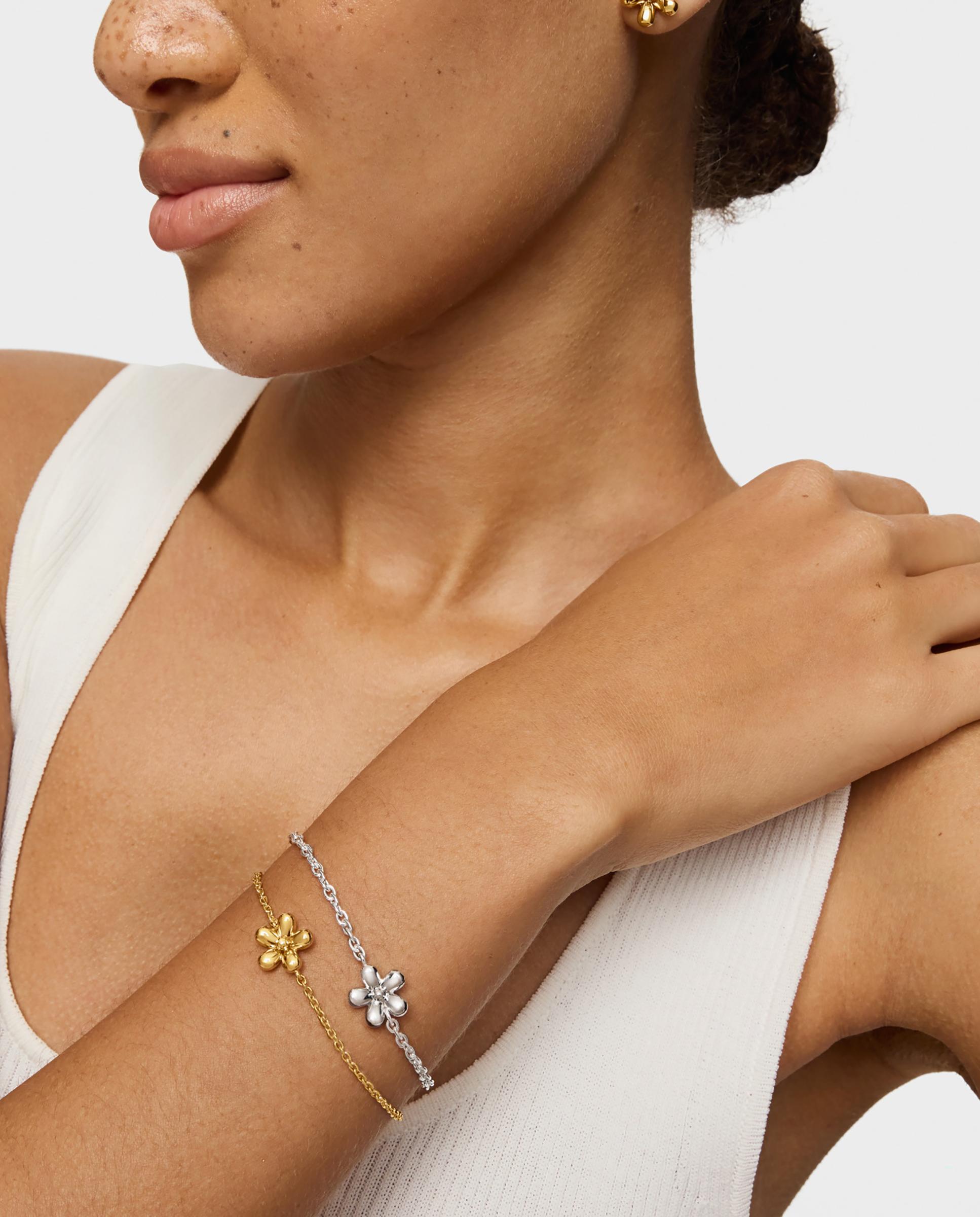 Pulseira de Corrente Daisy Banhada a Ouro de 18 Kt Sobre Prata Dourado-5