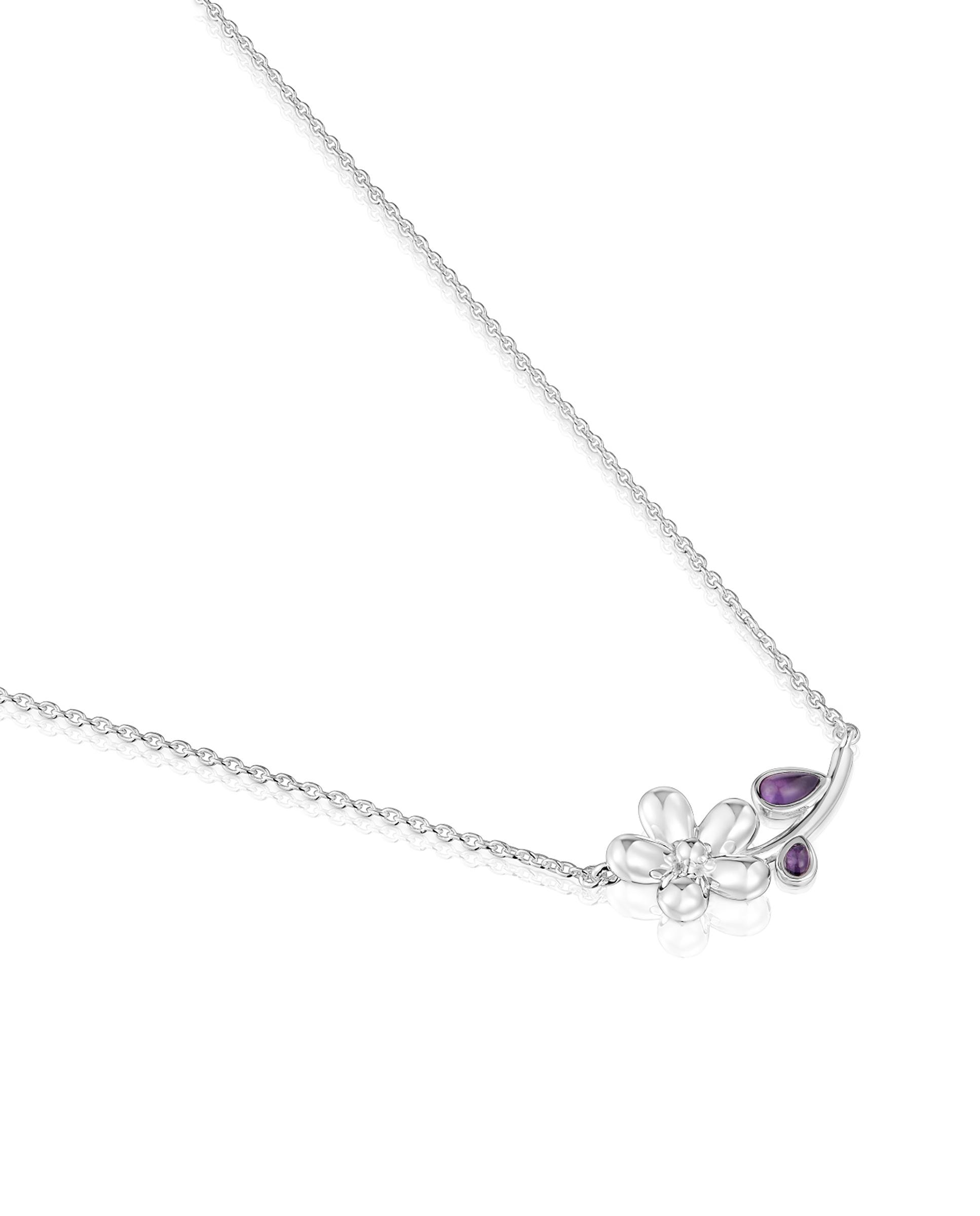 Corrente com Pendentes Daisy de Prata e Ametista Roxo-2