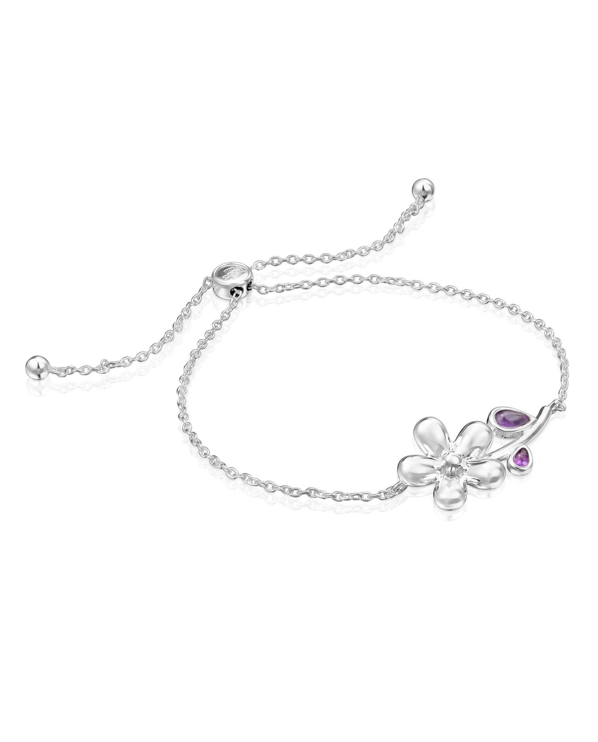 Pulseira de Corrente Daisy de Prata e Ametista Roxo-1