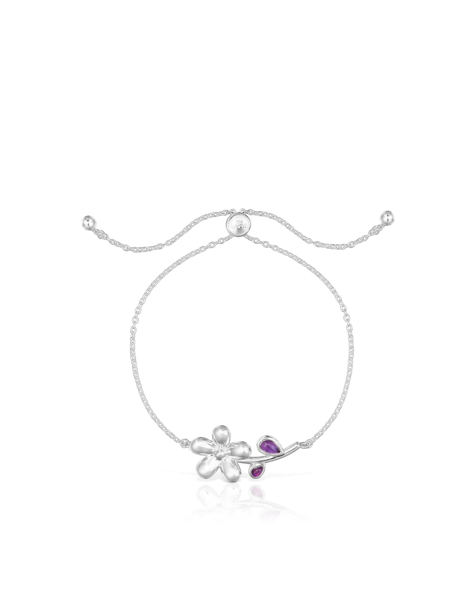 Pulseira de Corrente Daisy de Prata e Ametista Roxo-2