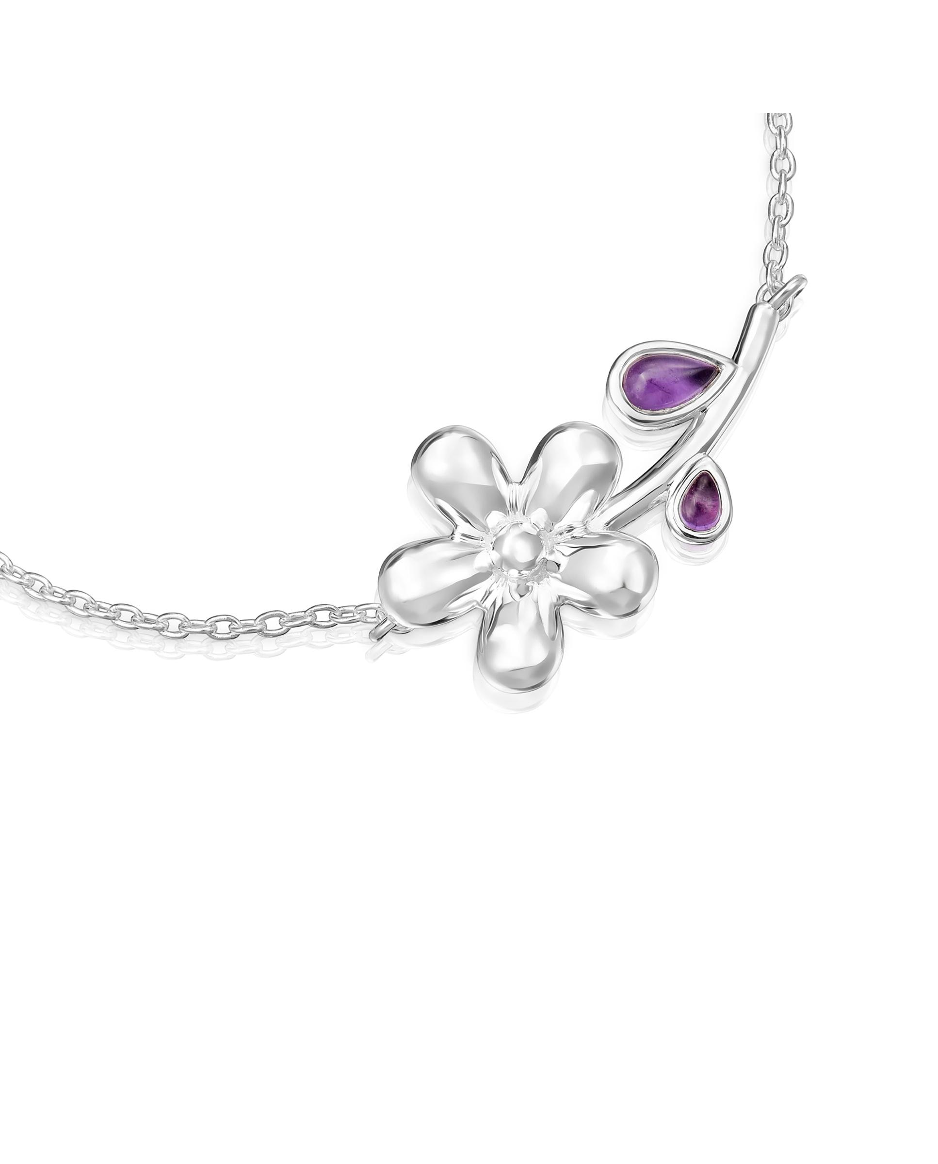 Pulseira de Corrente Daisy de Prata e Ametista Roxo-3