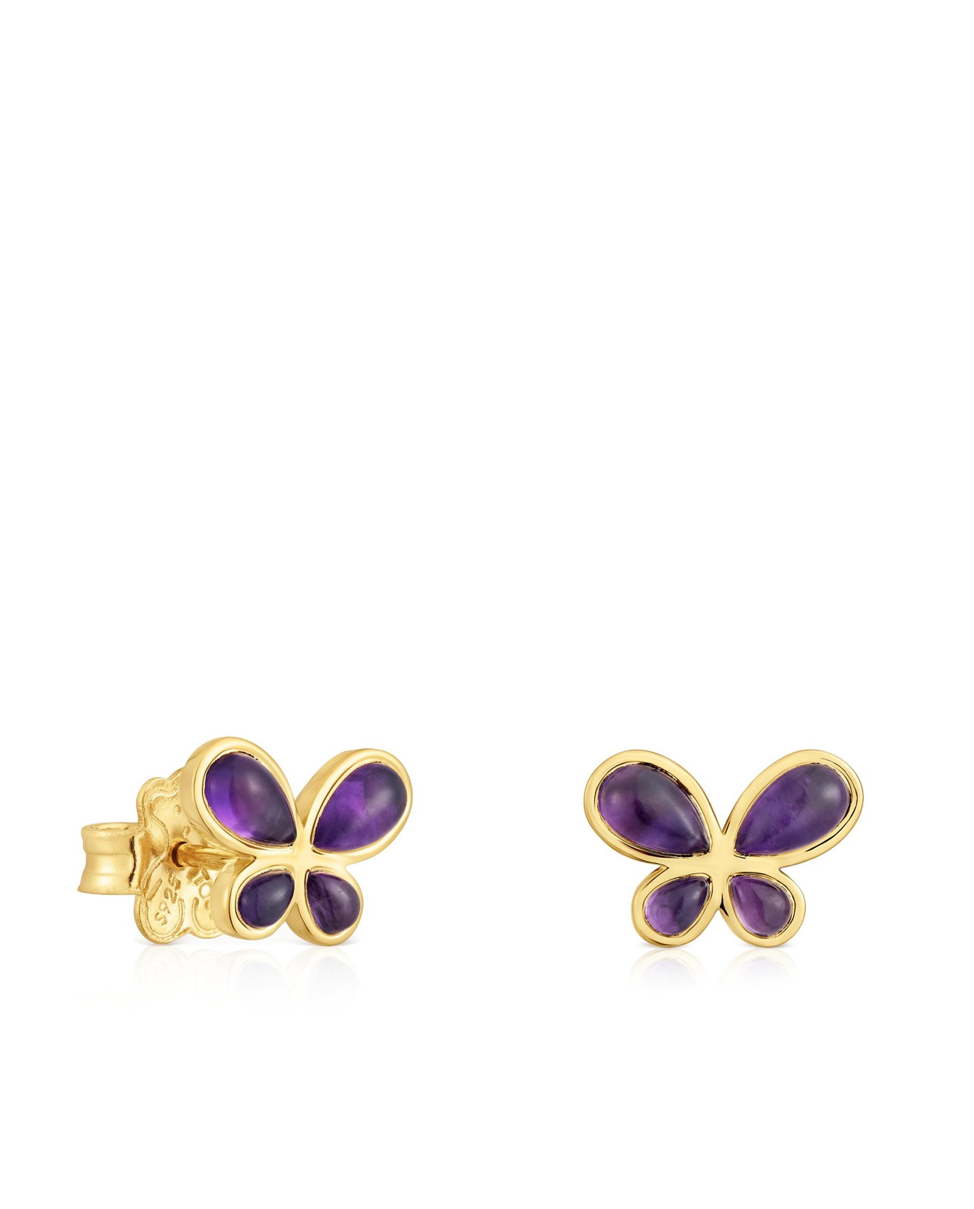 Brincos Daisy Banhados a Ouro de 18 Kt Sobre Prata e Ametista Roxo-1