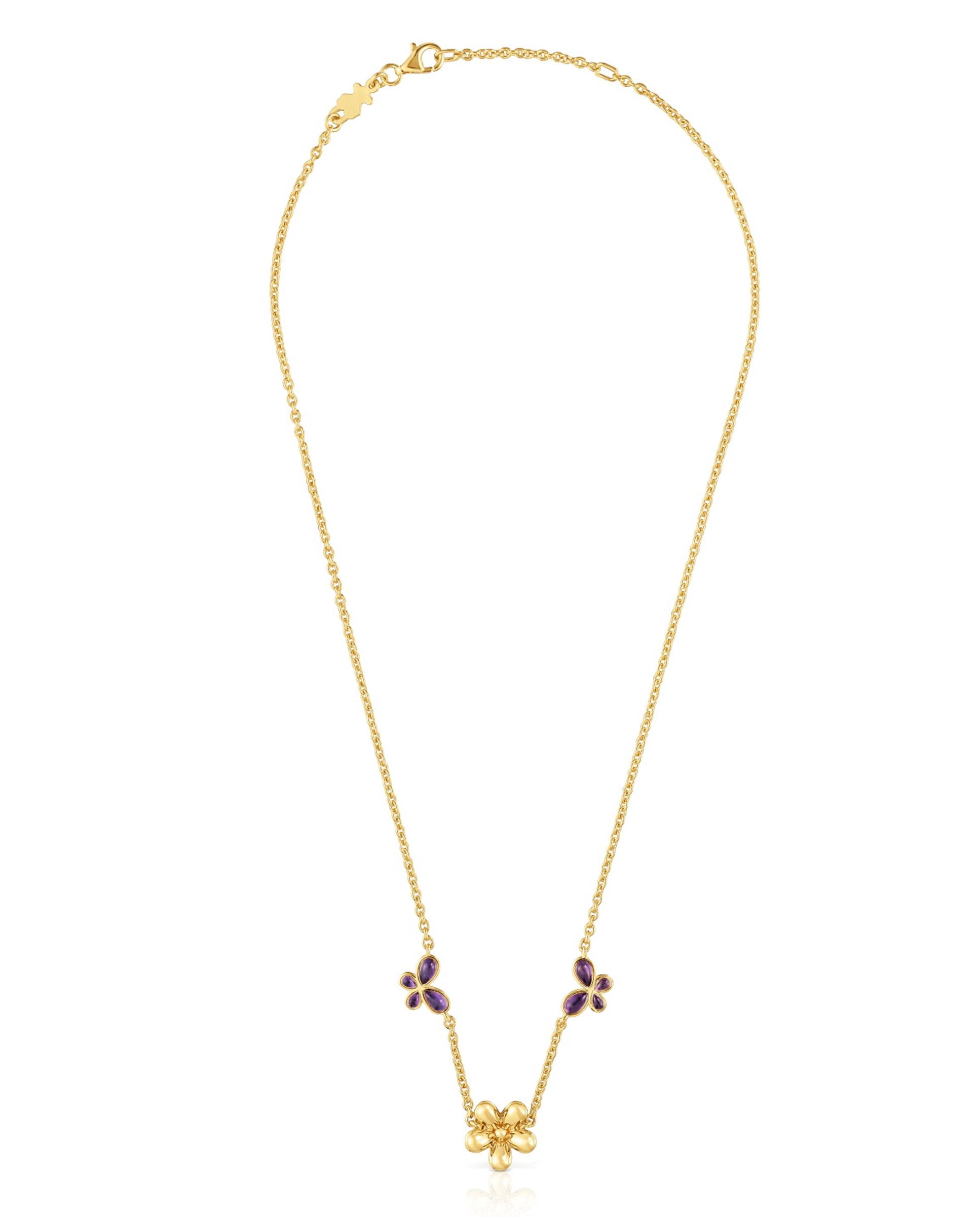 Colar Curto Daisy Banhado a Ouro de 18 Kt Sobre Prata e Ametista Roxo-1