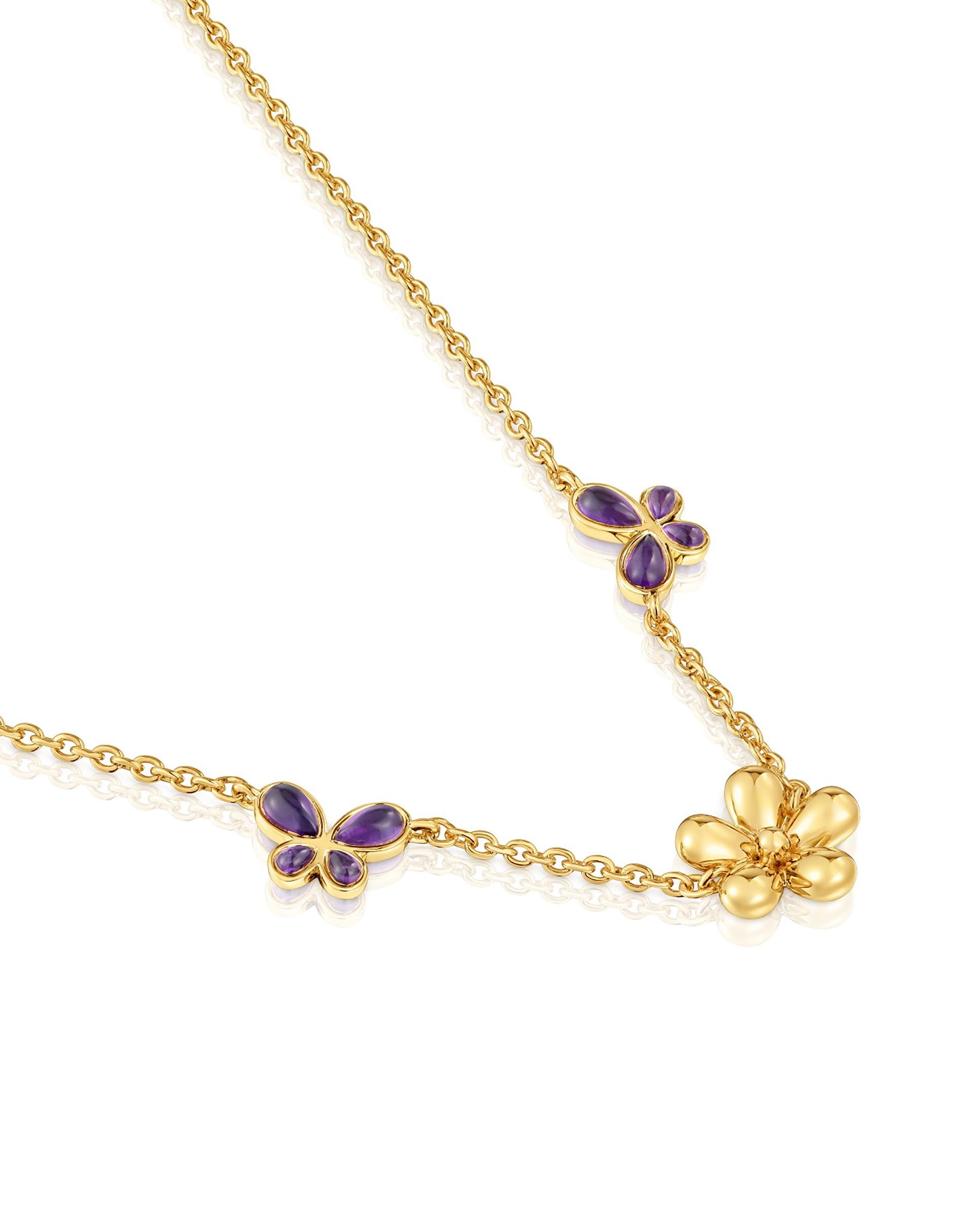 Colar Curto Daisy Banhado a Ouro de 18 Kt Sobre Prata e Ametista Roxo-2