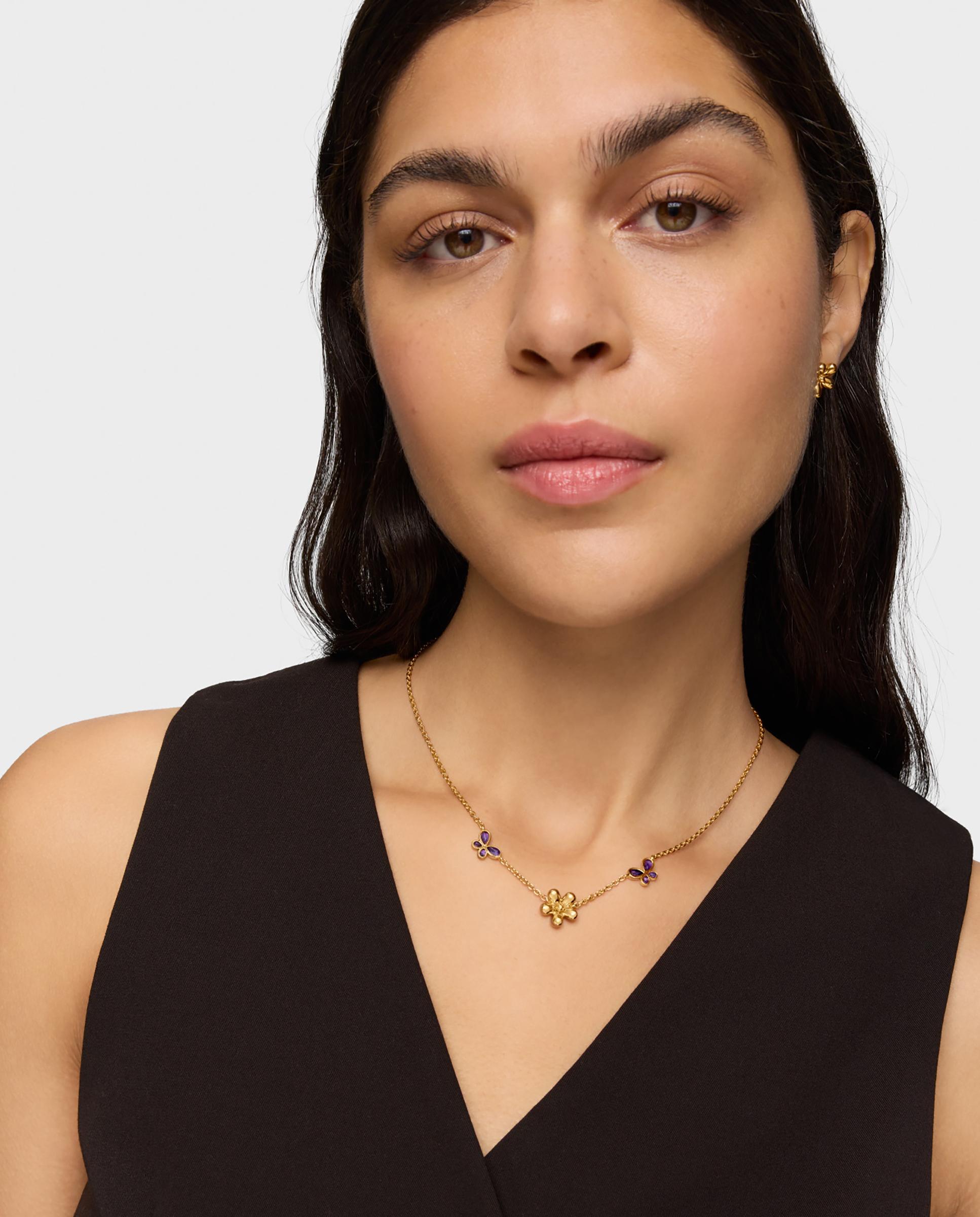 Colar Curto Daisy Banhado a Ouro de 18 Kt Sobre Prata e Ametista Roxo-3