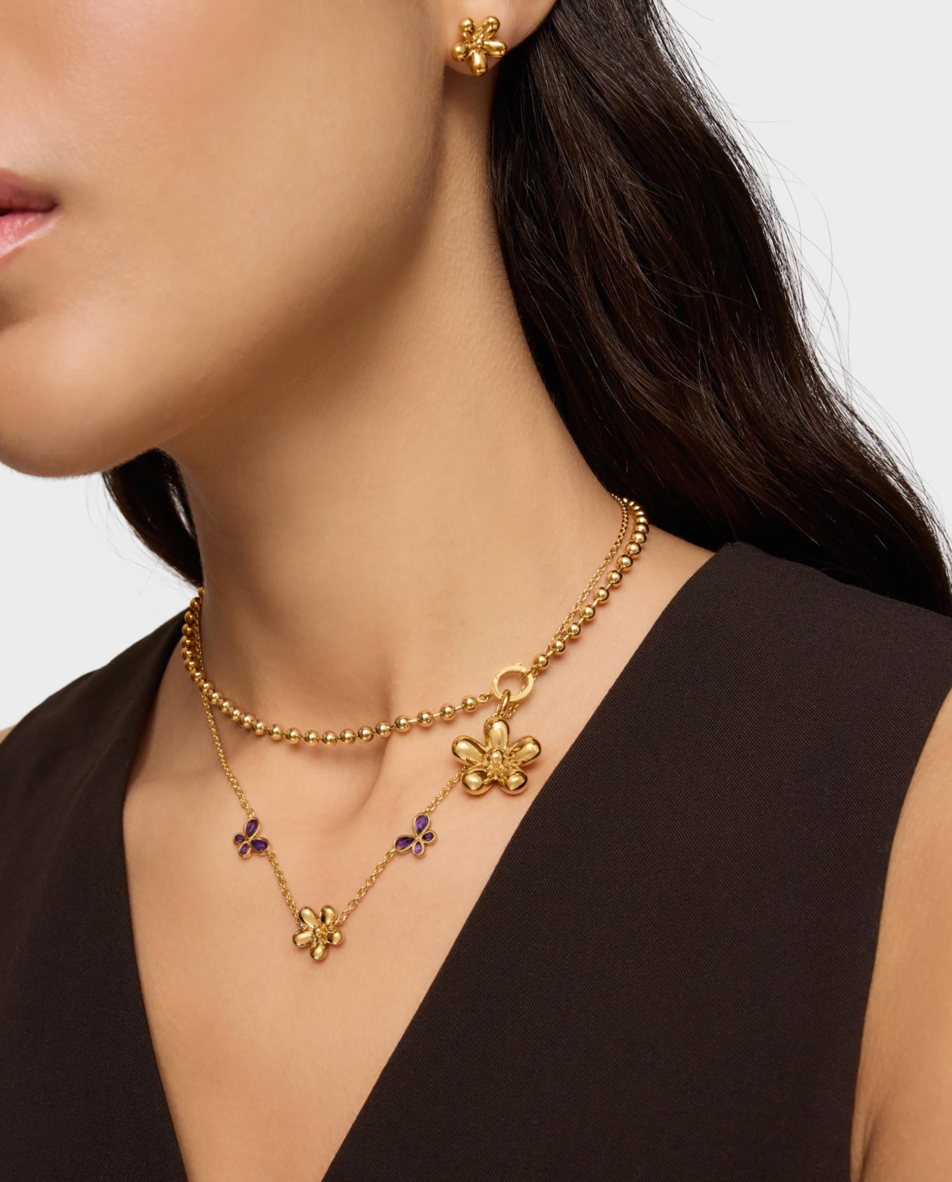 Colar Curto Daisy Banhado a Ouro de 18 Kt Sobre Prata e Ametista Roxo-4