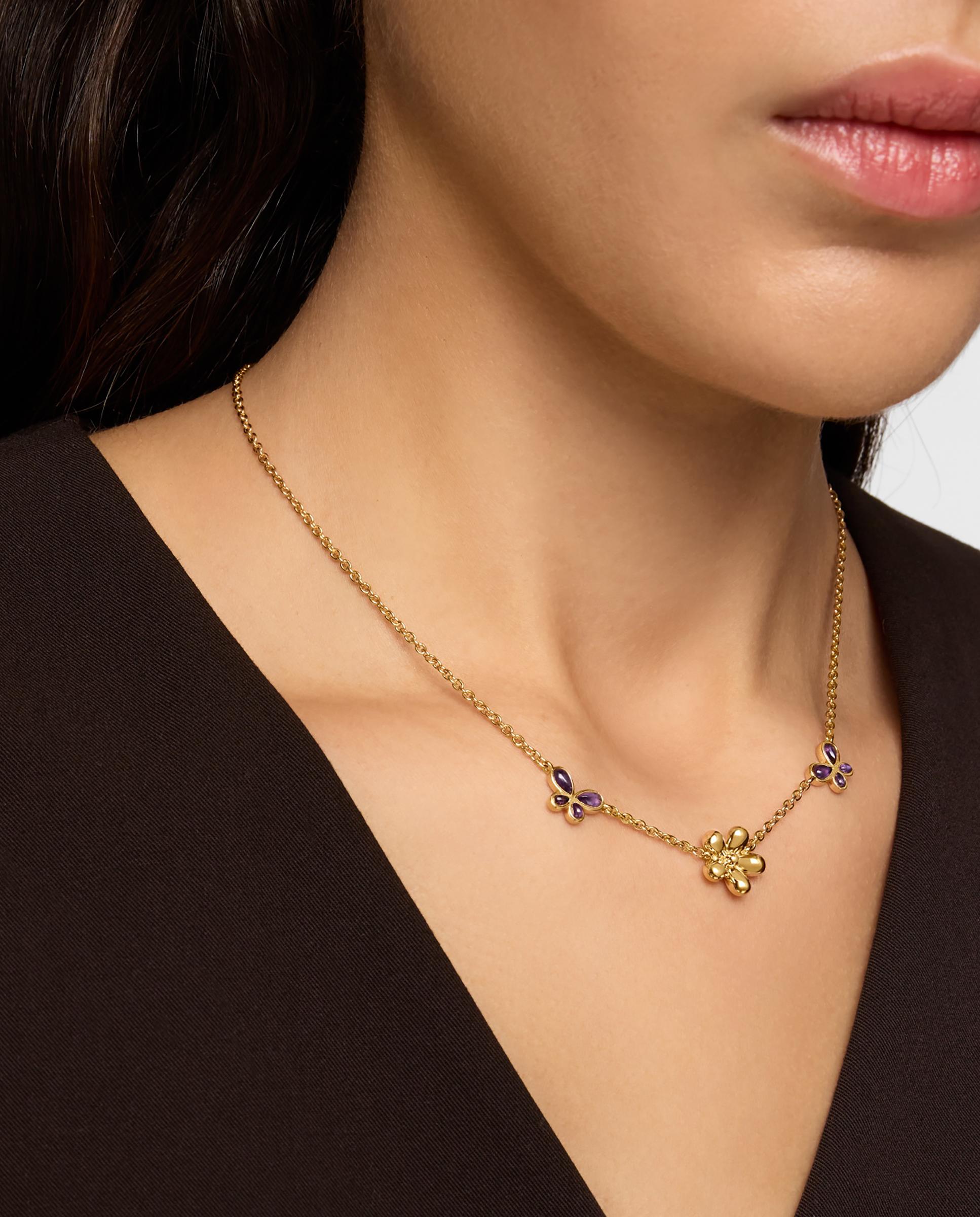 Colar Curto Daisy Banhado a Ouro de 18 Kt Sobre Prata e Ametista Roxo-5