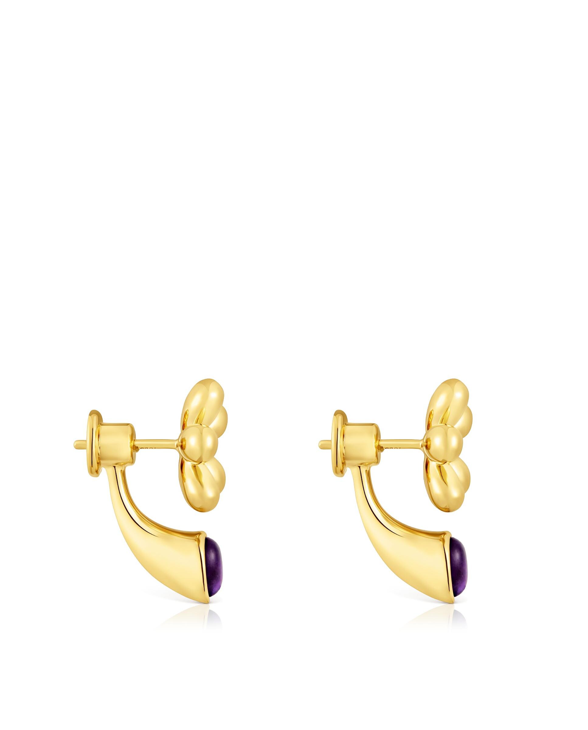 Brincos de Gota Daisy Flor Banhados a Ouro de 18 Kt Sobre Prata e Ametista Roxo-2