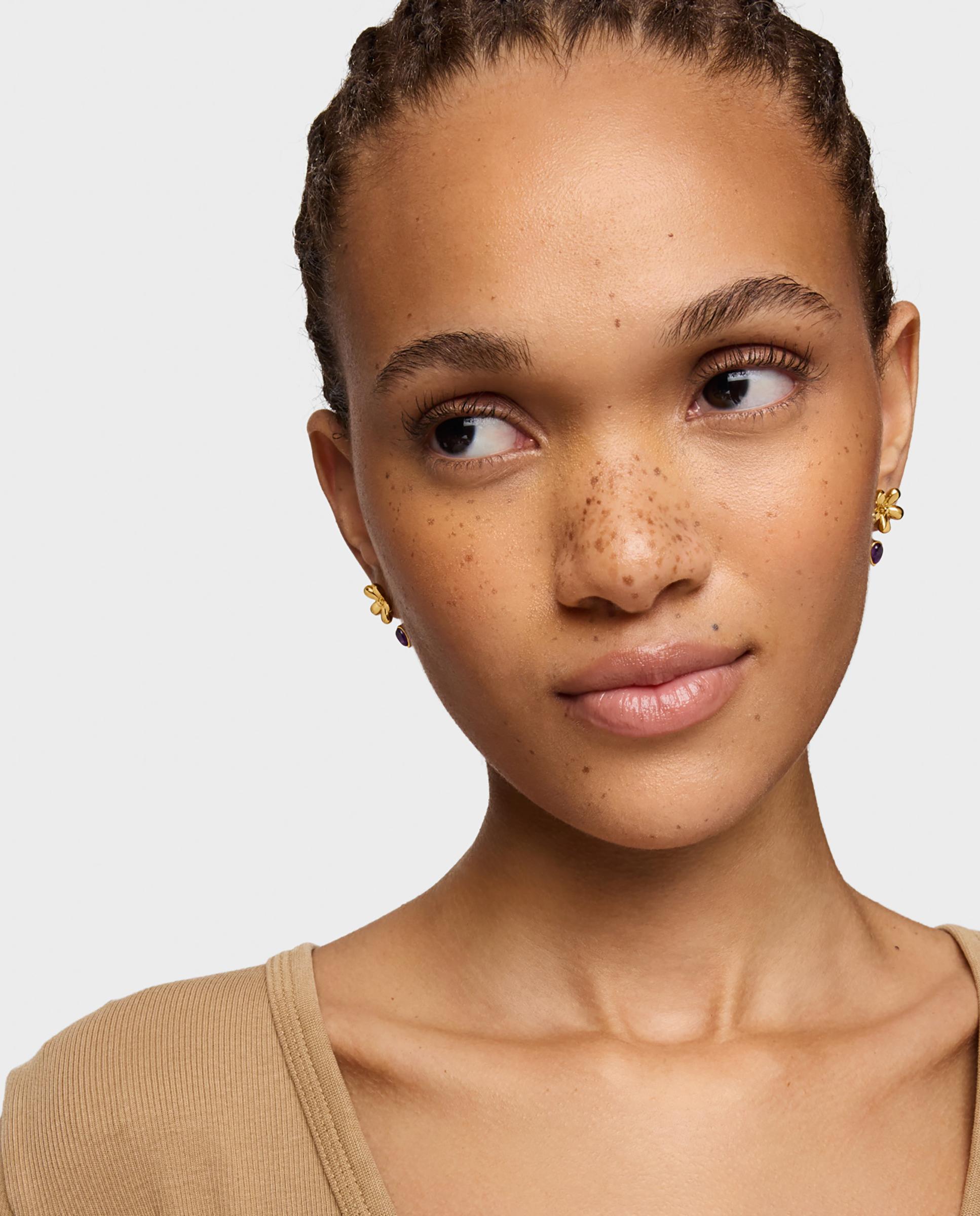 Brincos de Gota Daisy Flor Banhados a Ouro de 18 Kt Sobre Prata e Ametista Roxo-5