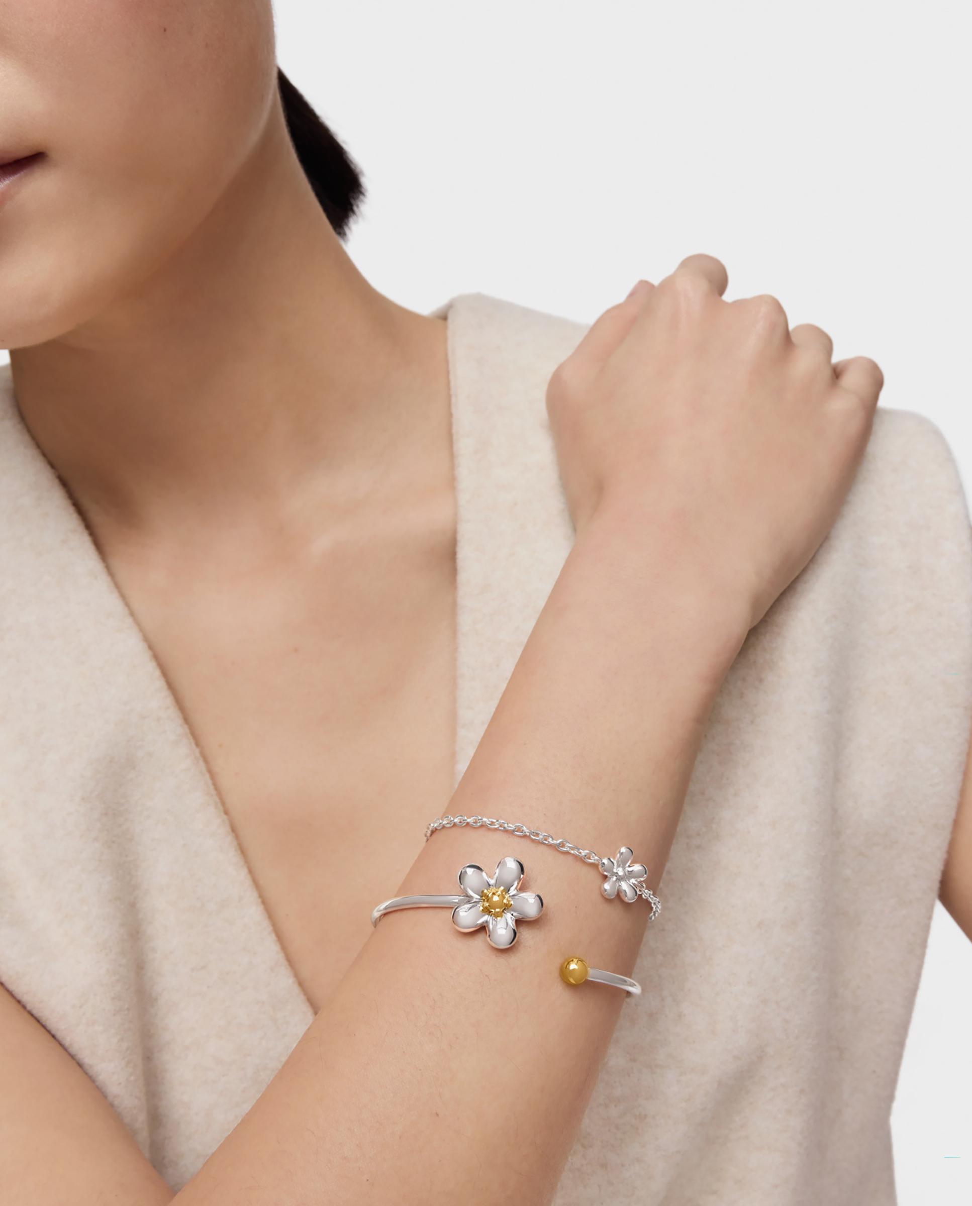 Pulseira de Corrente Daisy de Prata Prateado-5