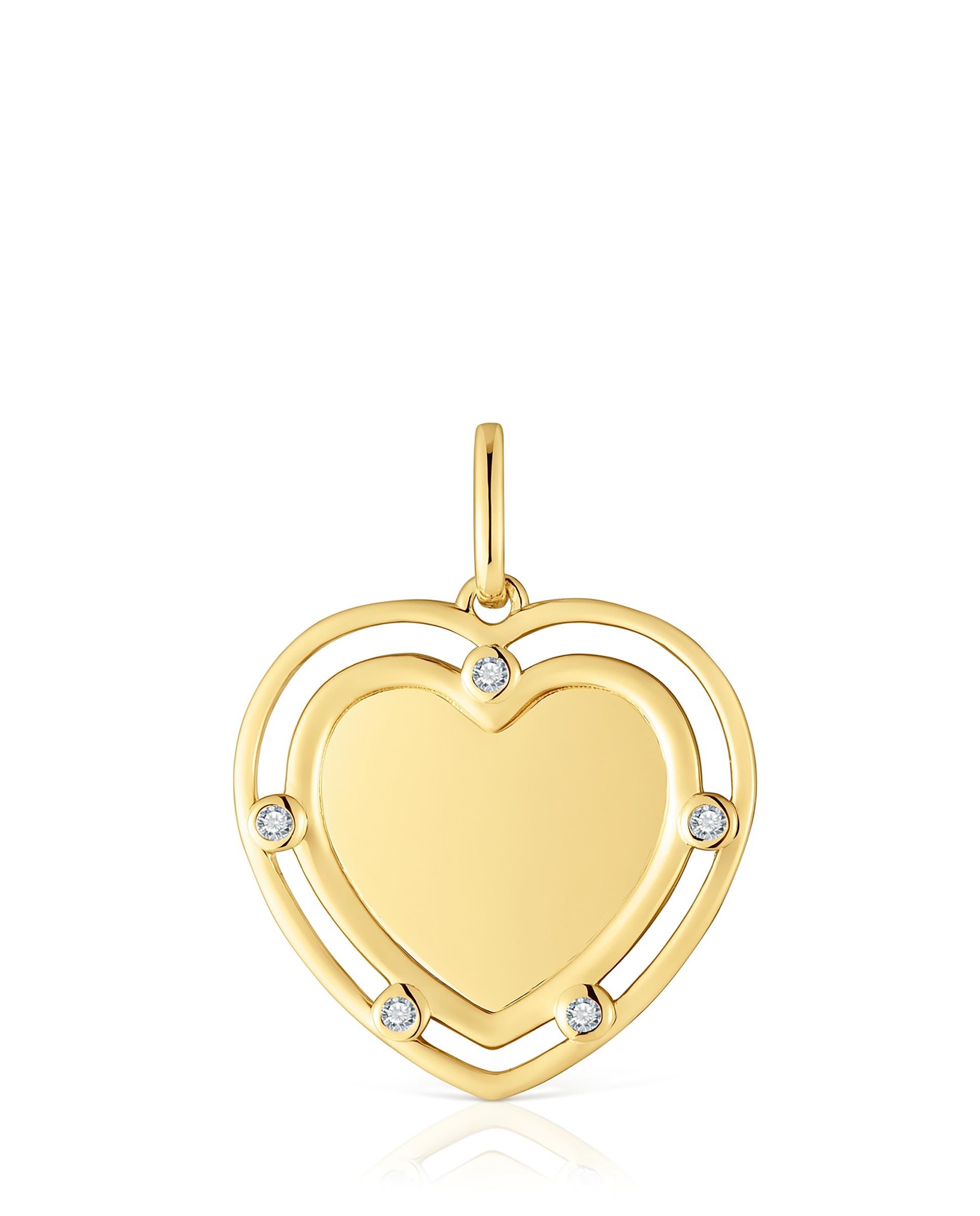 Pendente Medallions Coração Banhado em Ouro 18 Kt Sobre Prata e Topázios Branco-1