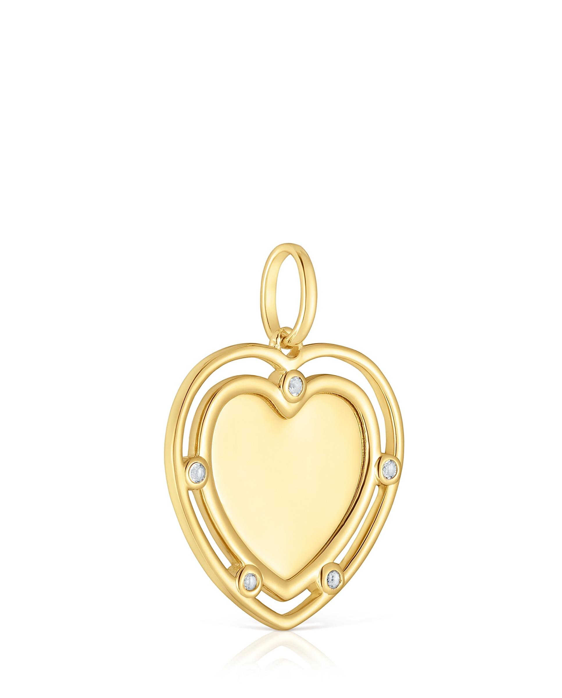 Pendente Medallions Coração Banhado em Ouro 18 Kt Sobre Prata e Topázios Branco-2