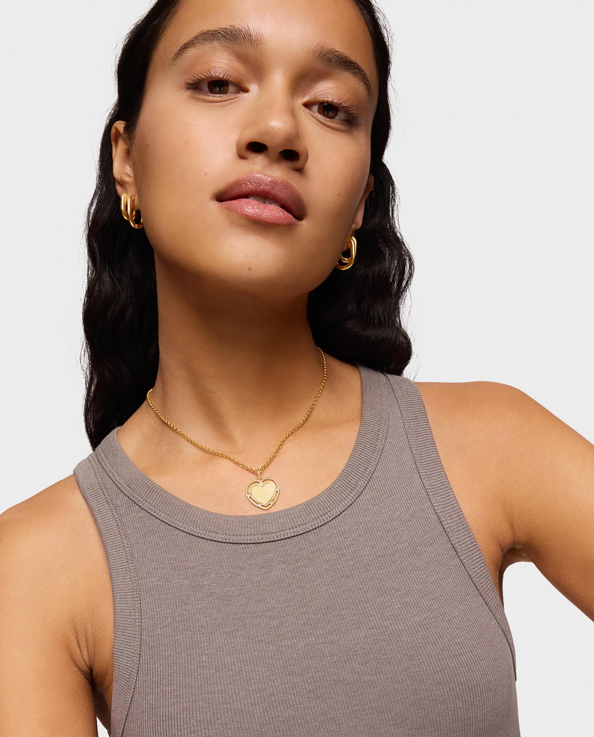 Pendente Medallions Coração Banhado em Ouro 18 Kt Sobre Prata e Topázios Branco-5