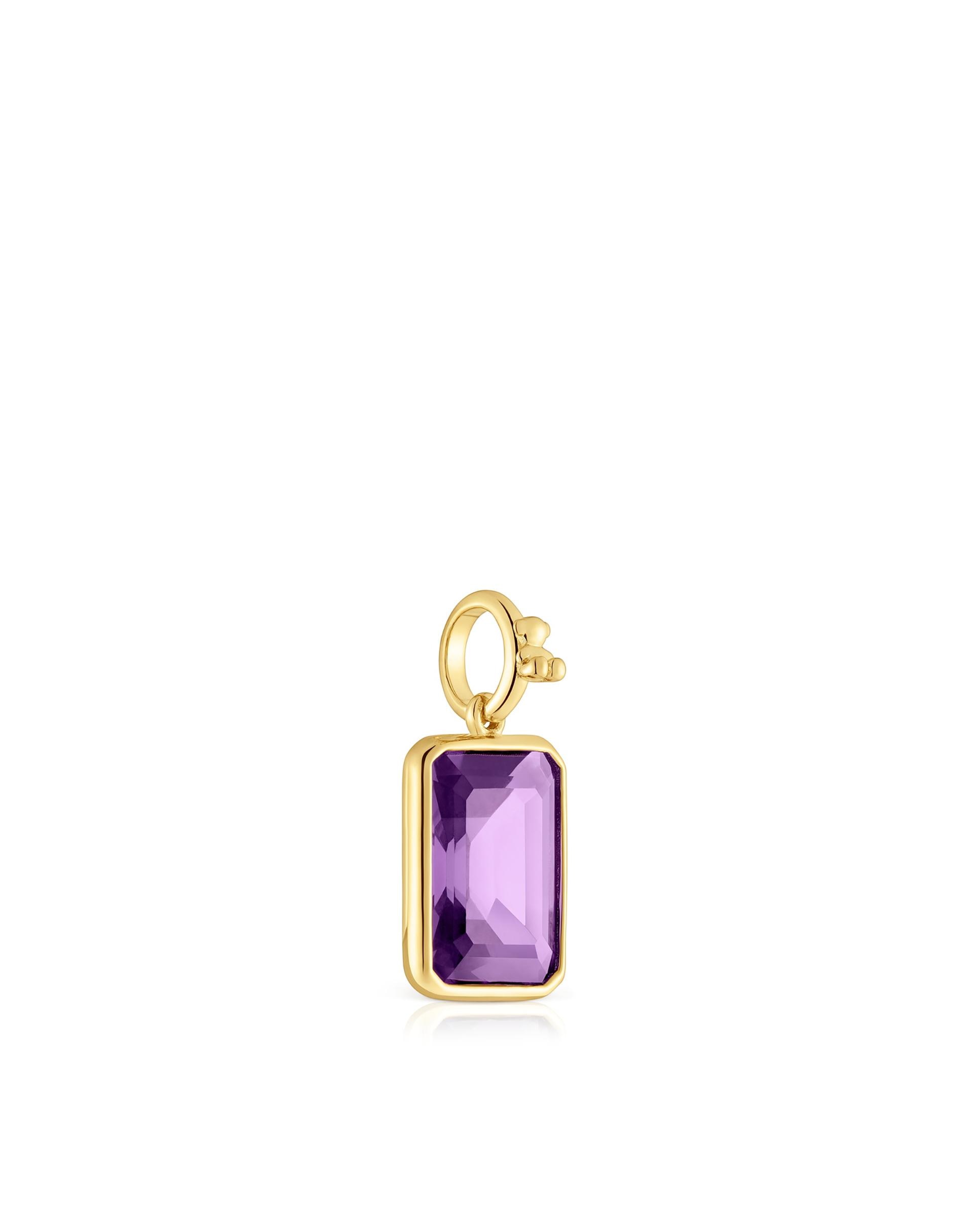 Pendente Medallions Pequeno Banhado em Ouro 18 Kt Sobre Prata com Ametista Roxo-2