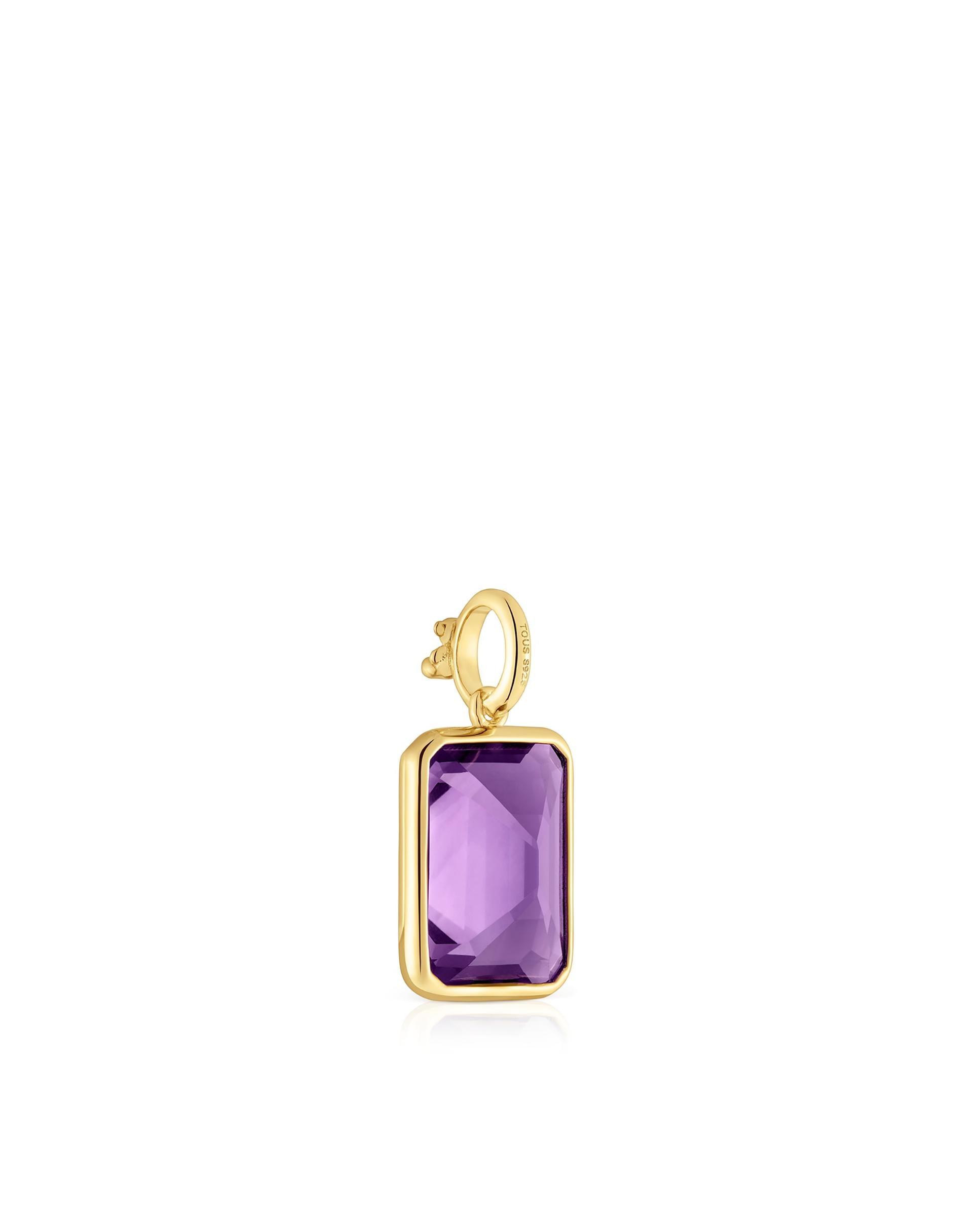 Pendente Medallions Pequeno Banhado em Ouro 18 Kt Sobre Prata com Ametista Roxo-4