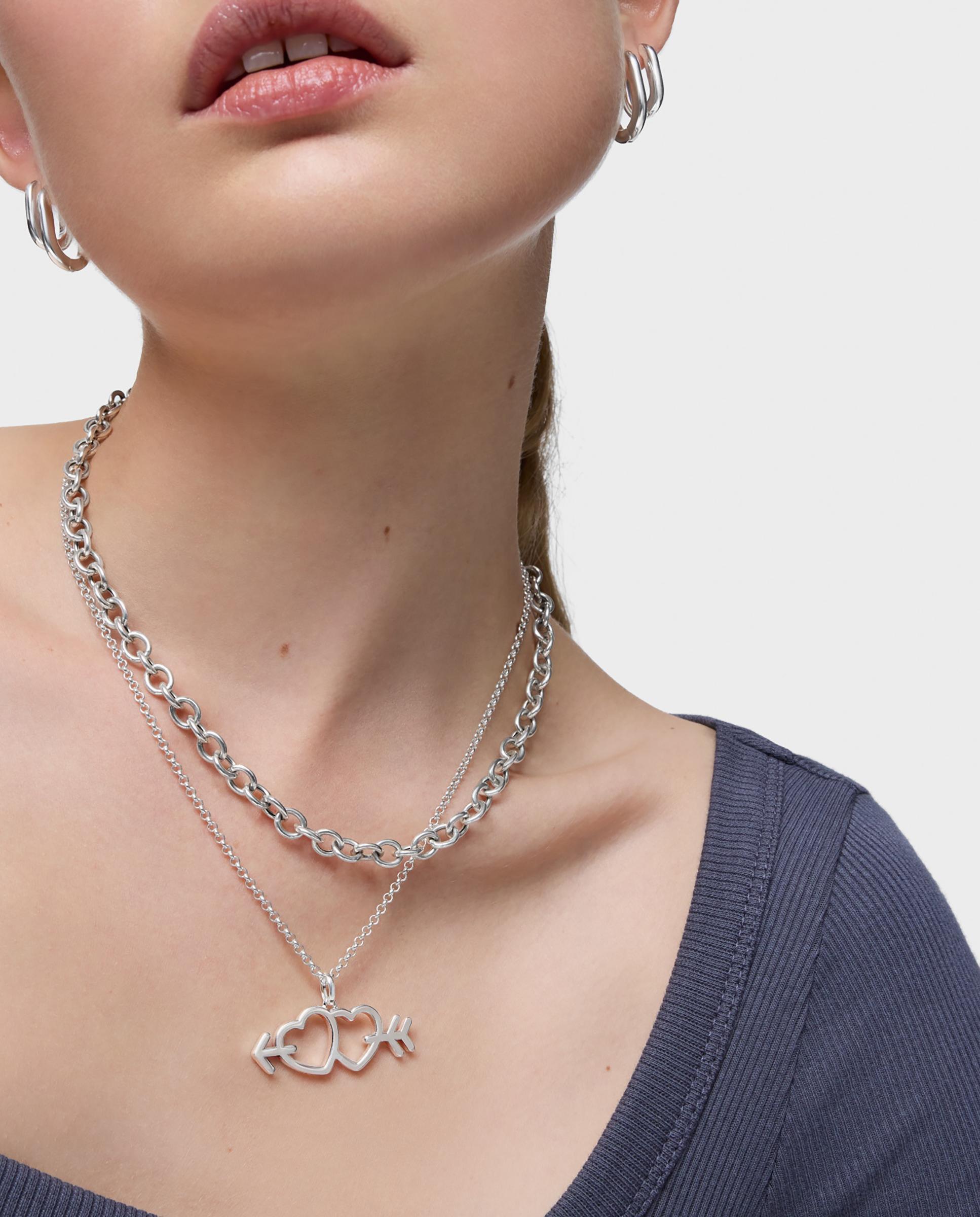 Pendente Medallions de Prata com Flecha e Coração Prateado-5