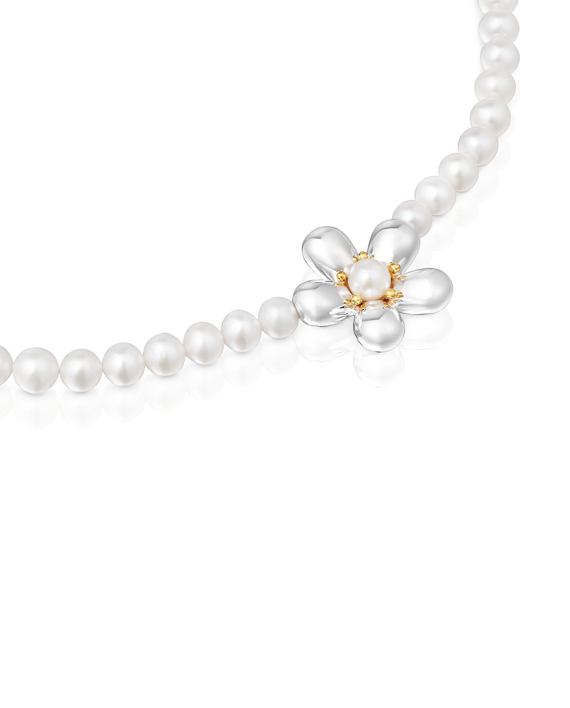 Choker Curto Daisy Bicolor e Pérolas Branco-2