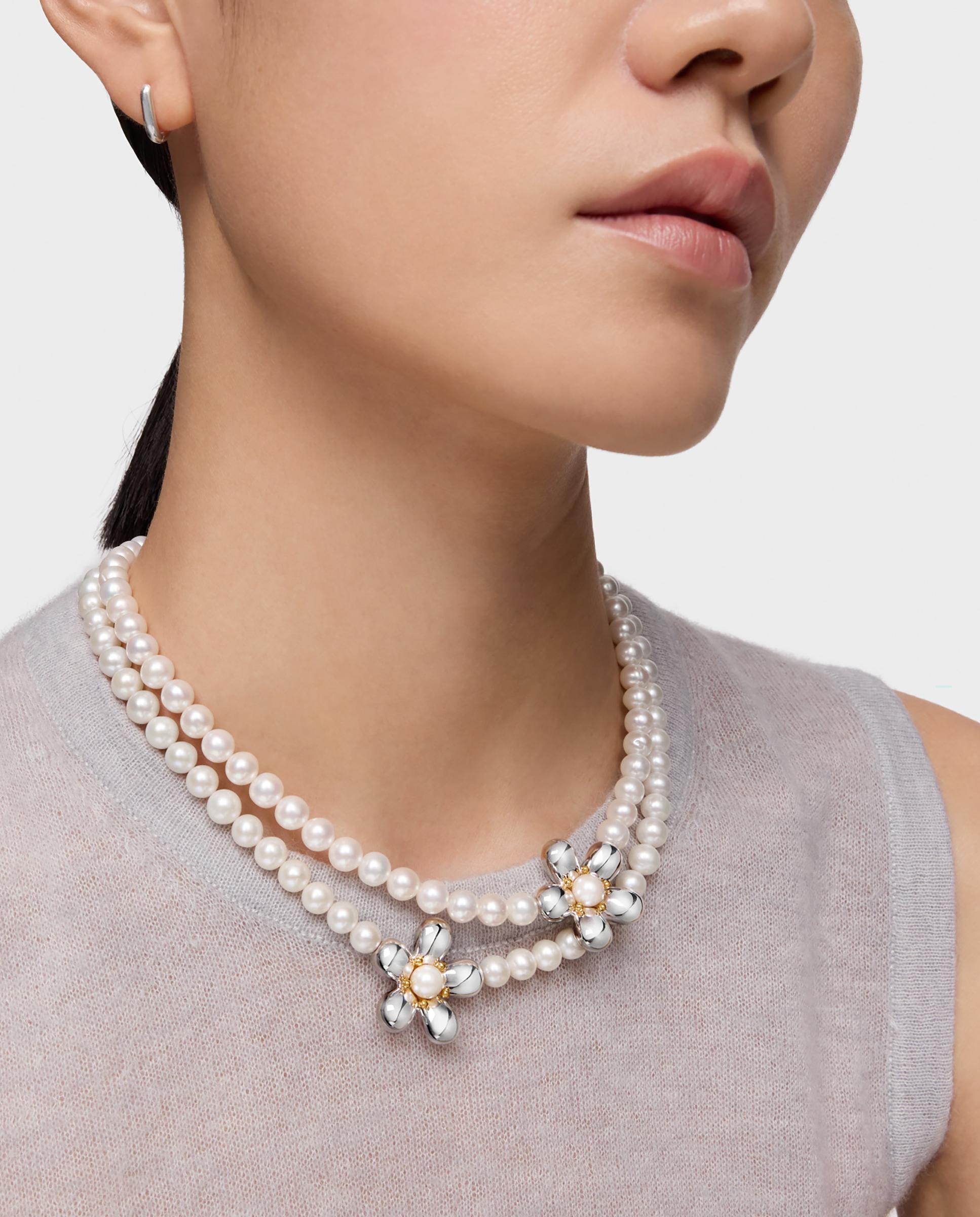 Choker Curto Daisy Bicolor e Pérolas Branco-5