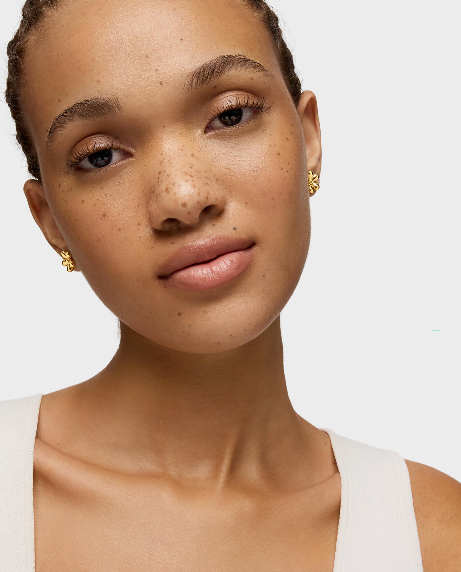 Brincos Daisy Flor Banhados a Ouro de 18 Kt Sobre Prata Dourado-4