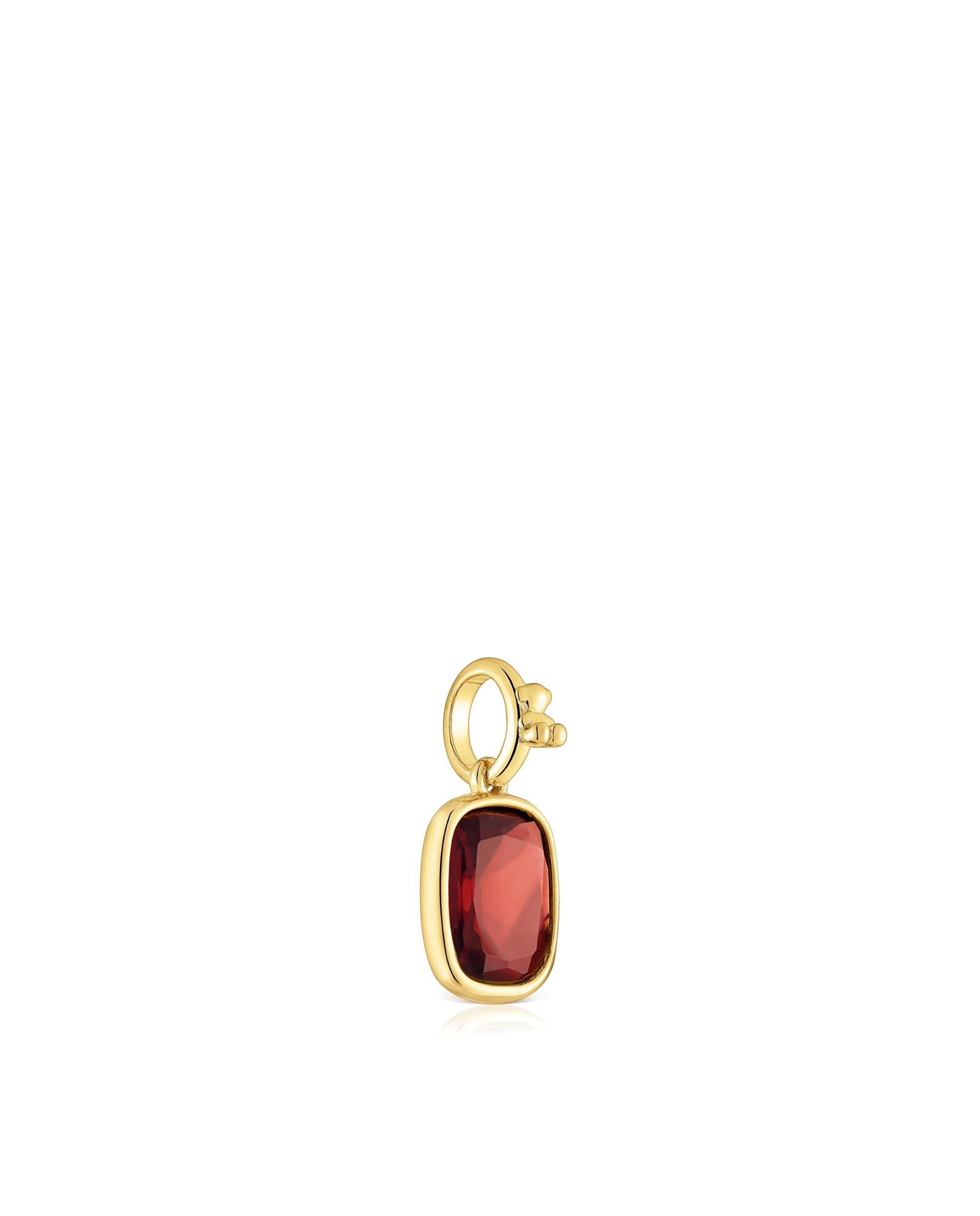 Pendente Medallions Pequeno Banhado em Ouro 18 Kt Sobre Prata com Granada Vermelho-2