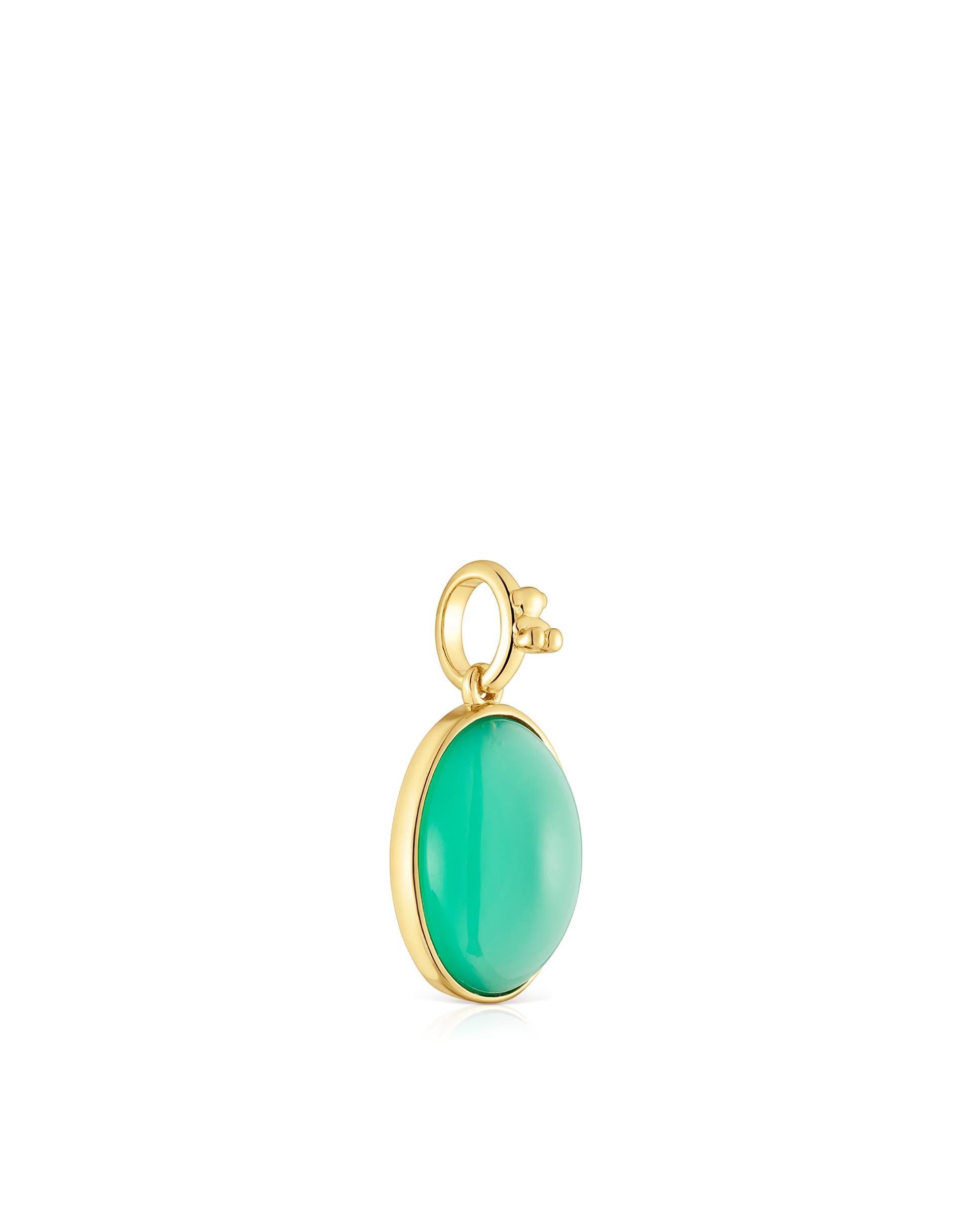 Pendente Medallions Pequeno Banhado em Ouro 18 Kt Sobre Prata com Calcedonia Verde-2
