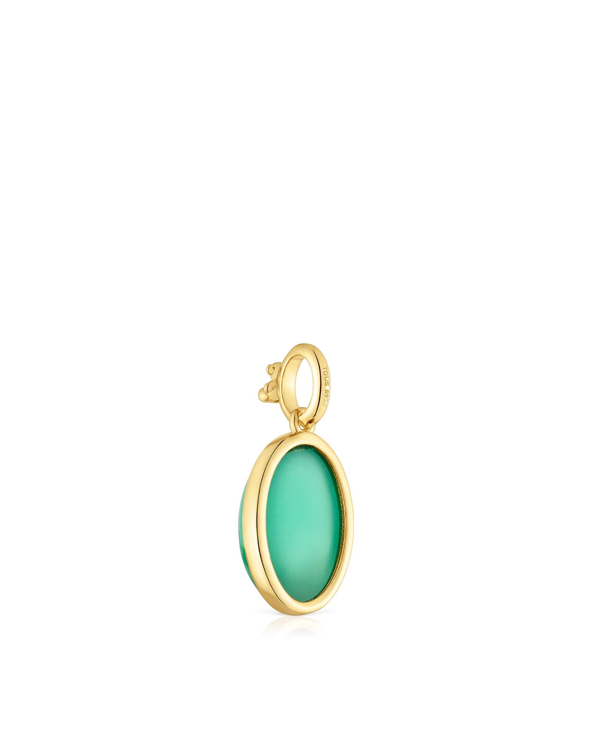 Pendente Medallions Pequeno Banhado em Ouro 18 Kt Sobre Prata com Calcedonia Verde-4
